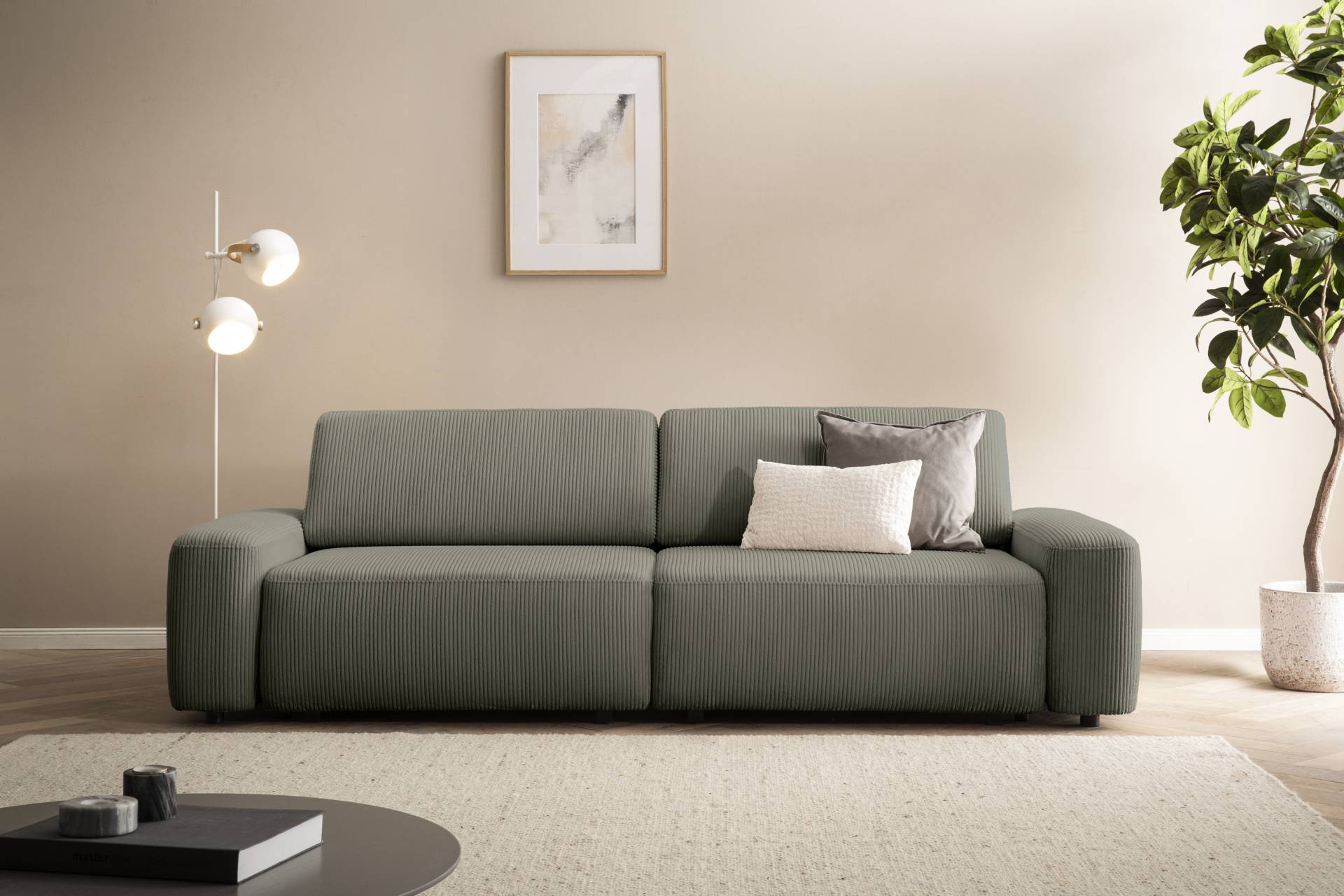 INOSIGN 3-Sitzer »TORGE (257cm), Sofa,Schlafsofa in Cord, Samtvelours, Struktur fein«, rundes Design, Schlaffunktion u. Bettkasten, Liegefläche: 135/200 cm von INOSIGN