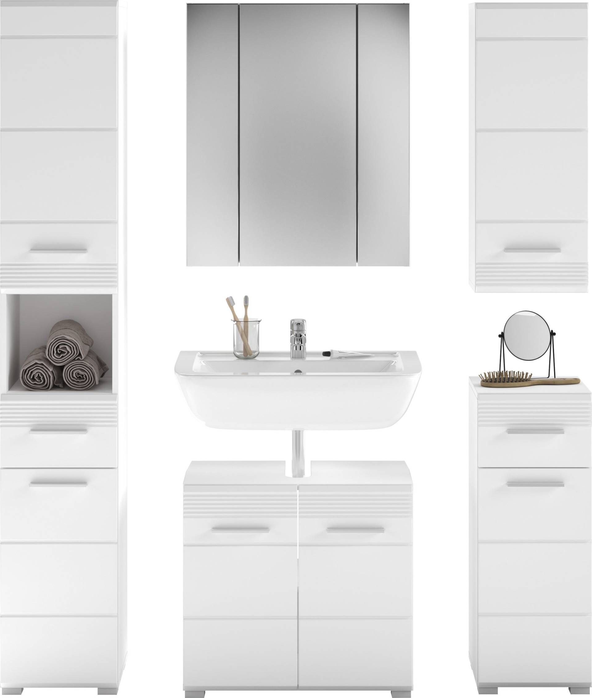 INOSIGN Badmöbel-Set »Malmö, 5 teilig, bestehend aus:«, (Set, 5 St.), Hochschrank, WBU, Spiegel, Unterschrank, Hängeschrank von INOSIGN