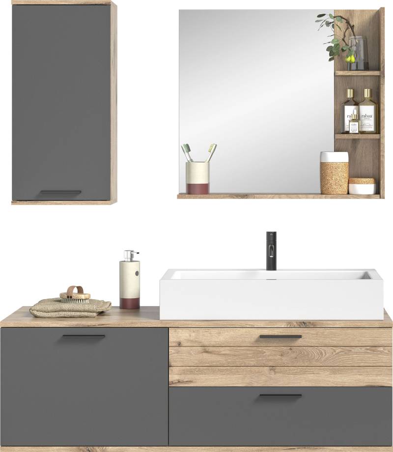 INOSIGN Badmöbel-Set »Riga, 3 teilig, inklusive Keramik-Aufsatzwaschbecken, bestehend aus:«, (Set, 3 St.), Waschtisch-Set, Hängeschrank, Badspiegel von INOSIGN