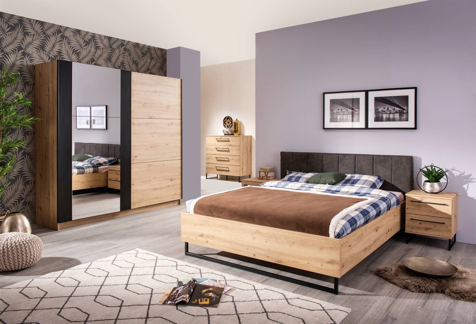 INOSIGN Bettgestell »Sardinia, FSC-zertifizierter Holzwerkstoff«, mit gepolstertem Kopfteil, Metallfuss in Kufenform, 160 oder 180x200cm von INOSIGN