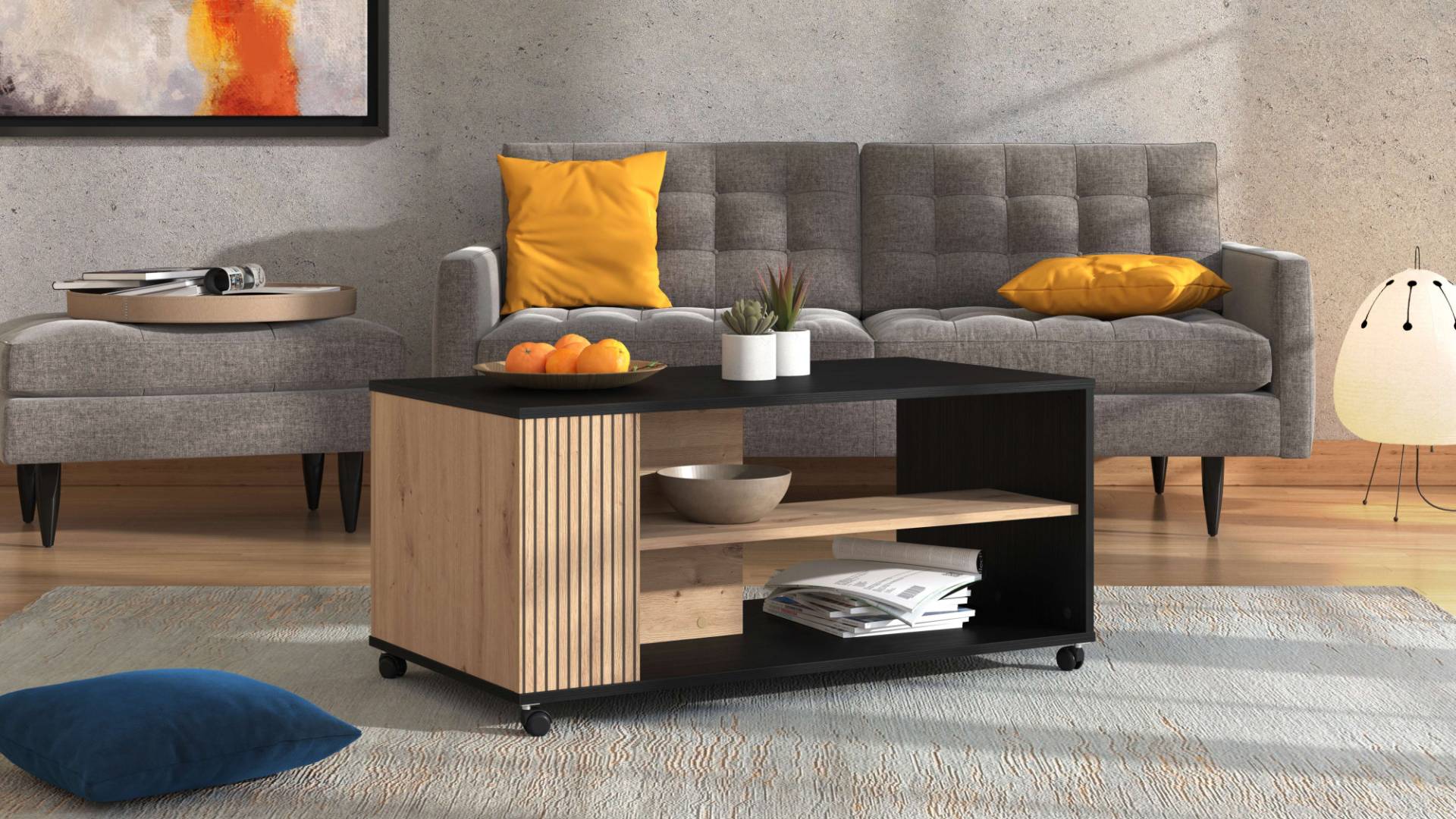 INOSIGN Couchtisch »Correze Kaffetisch, 100 cm, Artisan Eiche, in trendigen Farben, modern«, Mit zwei Ablageboden, Rollen von INOSIGN
