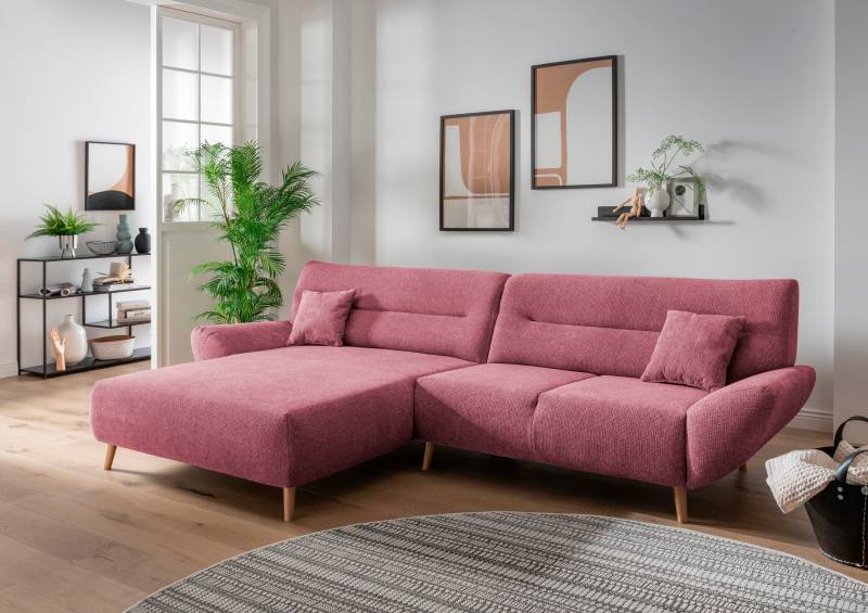INOSIGN Ecksofa »Drago, elegant und zeitlos, komfortabel, Holzfuss, L-Form«, frei im Raum stellbar, inkl. 2 Zierkissen von INOSIGN
