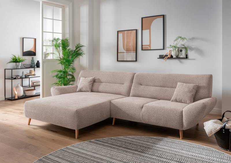 INOSIGN Ecksofa »Drago, elegant und zeitlos, komfortabel, Holzfuss, L-Form«, frei im Raum stellbar, inkl. 2 Zierkissen von INOSIGN