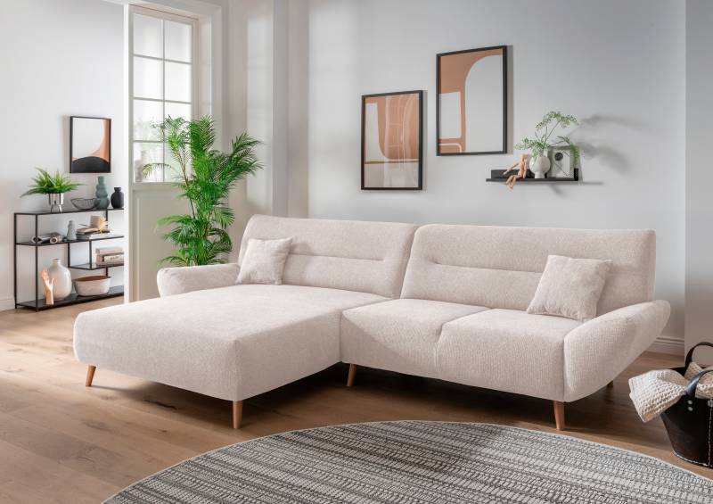 INOSIGN Ecksofa »Drago, elegant und zeitlos, komfortabel, Holzfuss, L-Form«, frei im Raum stellbar, inkl. 2 Zierkissen von INOSIGN