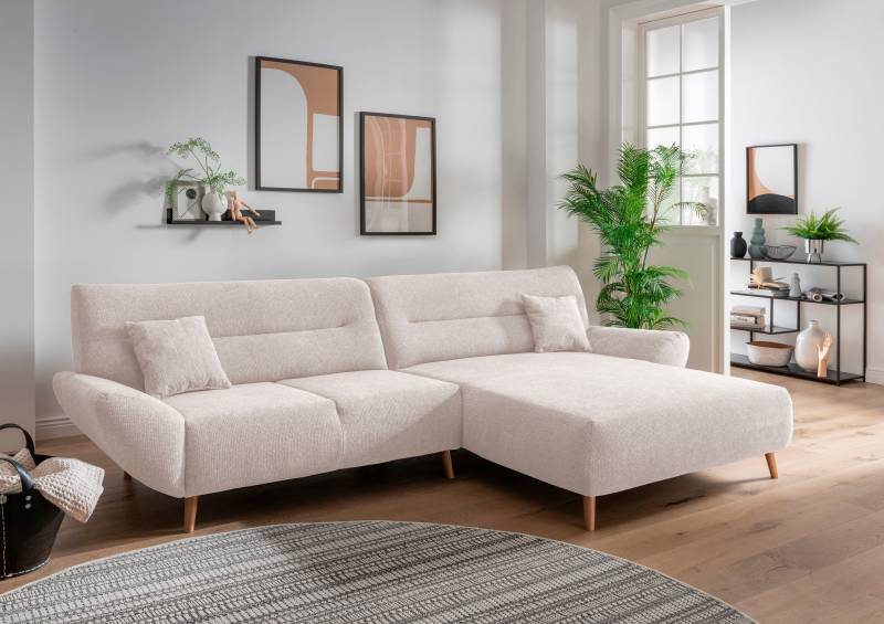 INOSIGN Ecksofa »Drago, elegant und zeitlos, komfortabel, Holzfuss, L-Form«, frei im Raum stellbar, inkl. 2 Zierkissen von INOSIGN