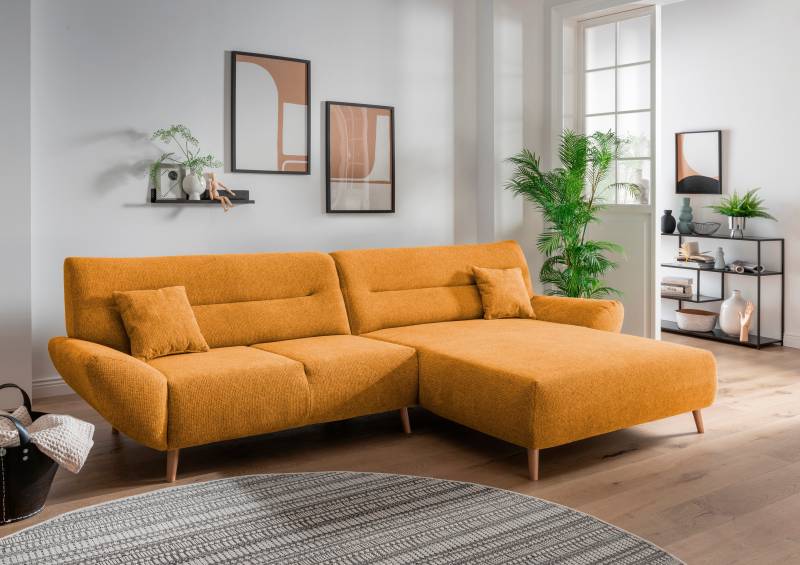 INOSIGN Ecksofa »Drago, elegant und zeitlos, komfortabel, Holzfuss, L-Form«, frei im Raum stellbar, inkl. 2 Zierkissen von INOSIGN