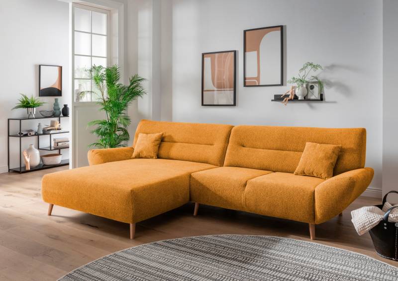 INOSIGN Ecksofa »Drago, elegant und zeitlos, komfortabel, Holzfuss, L-Form«, frei im Raum stellbar, inkl. 2 Zierkissen von INOSIGN