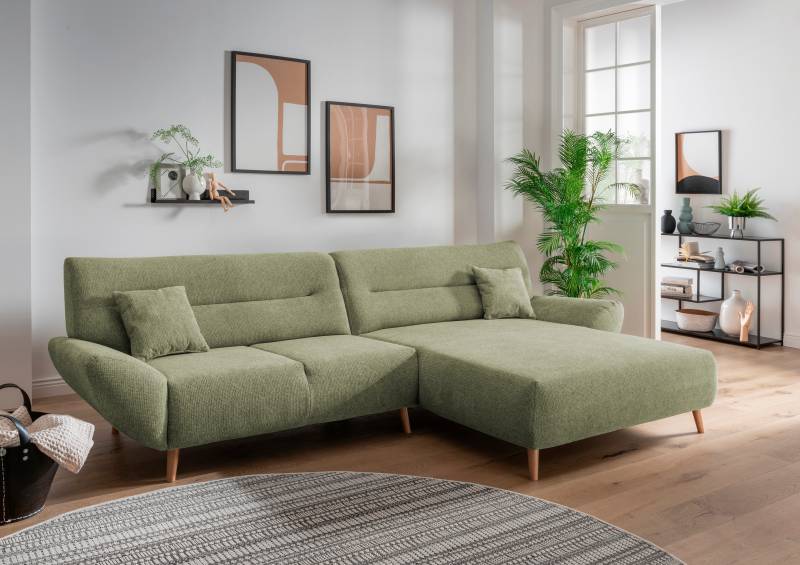 INOSIGN Ecksofa »Drago, elegant und zeitlos, komfortabel, Holzfuss, L-Form«, frei im Raum stellbar, inkl. 2 Zierkissen von INOSIGN