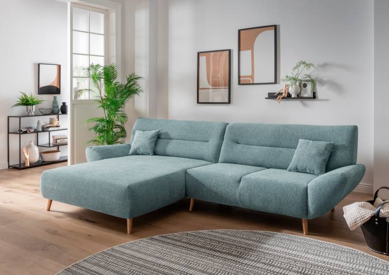 INOSIGN Ecksofa »Drago, elegant und zeitlos, komfortabel, Holzfuss, L-Form«, frei im Raum stellbar, inkl. 2 Zierkissen von INOSIGN