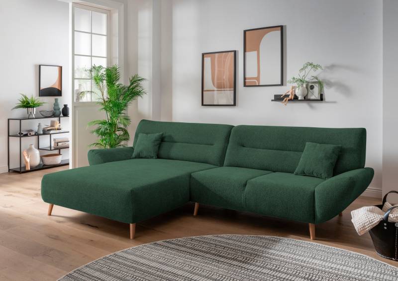 INOSIGN Ecksofa »Drago, elegant und zeitlos, komfortabel, Holzfuss, L-Form«, frei im Raum stellbar, inkl. 2 Zierkissen von INOSIGN