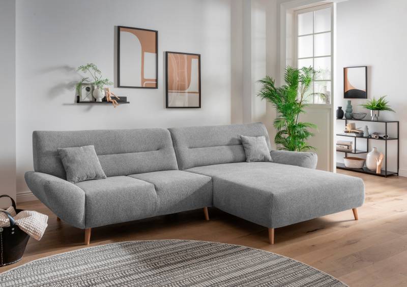 INOSIGN Ecksofa »Drago, elegant und zeitlos, komfortabel, Holzfuss, L-Form«, frei im Raum stellbar, inkl. 2 Zierkissen von INOSIGN