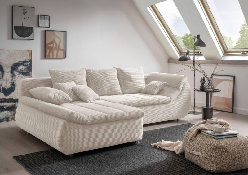 INOSIGN Ecksofa »Imola elegant und bequem, aktuelle Steppung im Sitz, L-Form«, wahlweise mit Bettfunktion von INOSIGN