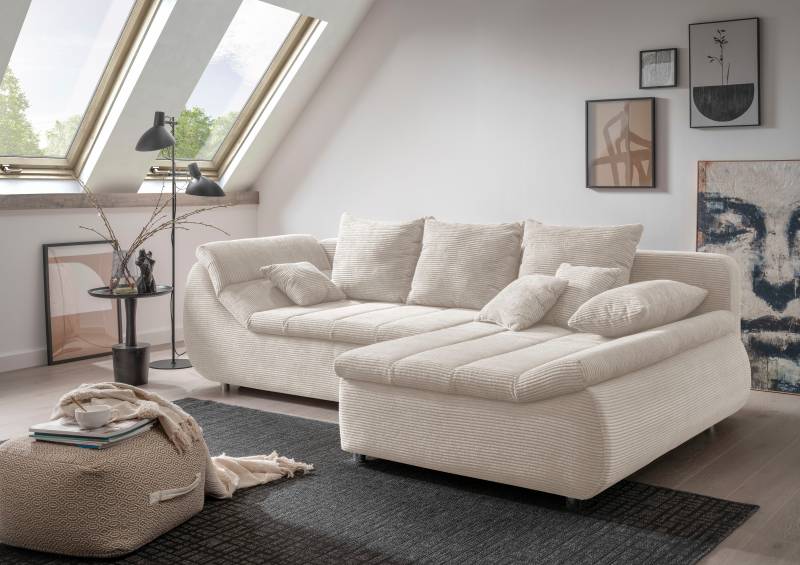 INOSIGN Ecksofa »Imola elegant und bequem, aktuelle Steppung im Sitz, L-Form«, wahlweise mit Bettfunktion von INOSIGN