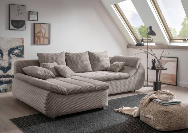 INOSIGN Ecksofa »Imola elegant und bequem, aktuelle Steppung im Sitz, L-Form«, wahlweise mit Bettfunktion von INOSIGN
