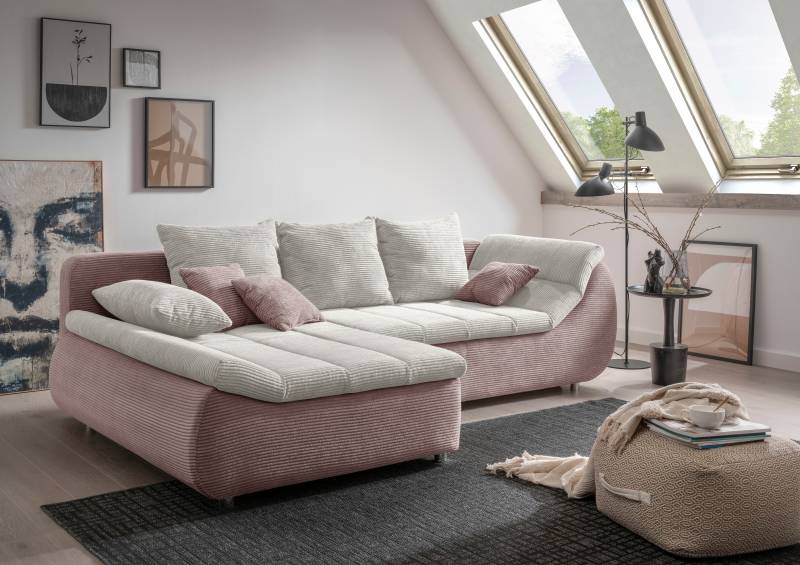 INOSIGN Ecksofa »Imola elegant und bequem, aktuelle Steppung im Sitz, L-Form«, wahlweise mit Bettfunktion von INOSIGN
