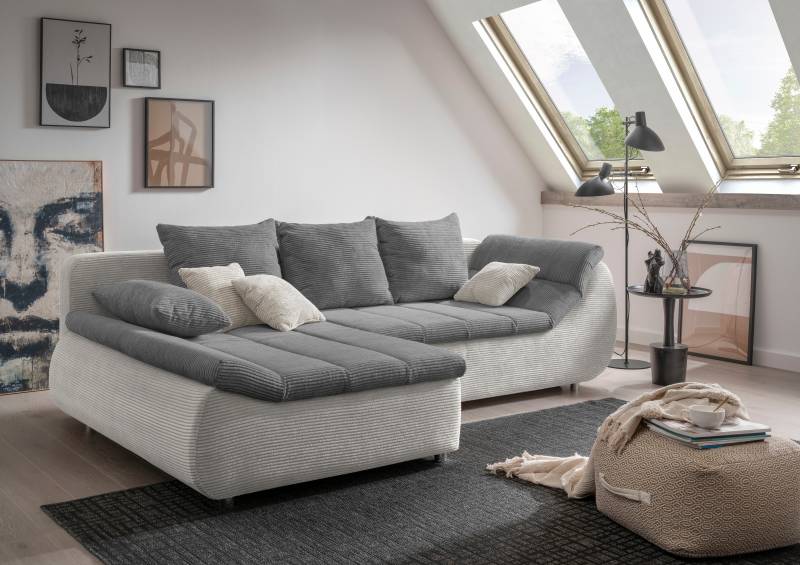 INOSIGN Ecksofa »Imola elegant und bequem, aktuelle Steppung im Sitz, L-Form«, wahlweise mit Bettfunktion von INOSIGN