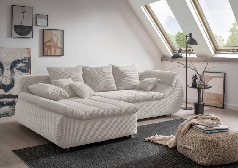 INOSIGN Ecksofa »Imola elegant und bequem, aktuelle Steppung im Sitz, L-Form«, wahlweise mit Bettfunktion von INOSIGN