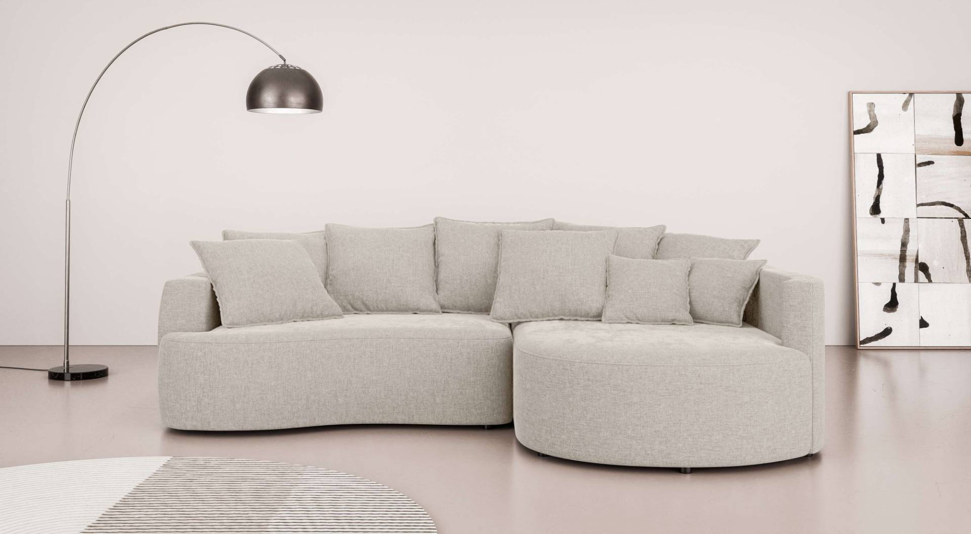 INOSIGN Ecksofa »Kahekili, Schlafsofa mit Bettkasten, Masse B/T/H: 255/181/90/ cm«, L-Form mit Wellenunterfederung, 7 Rückenkissen und 2 Zierkissen von INOSIGN
