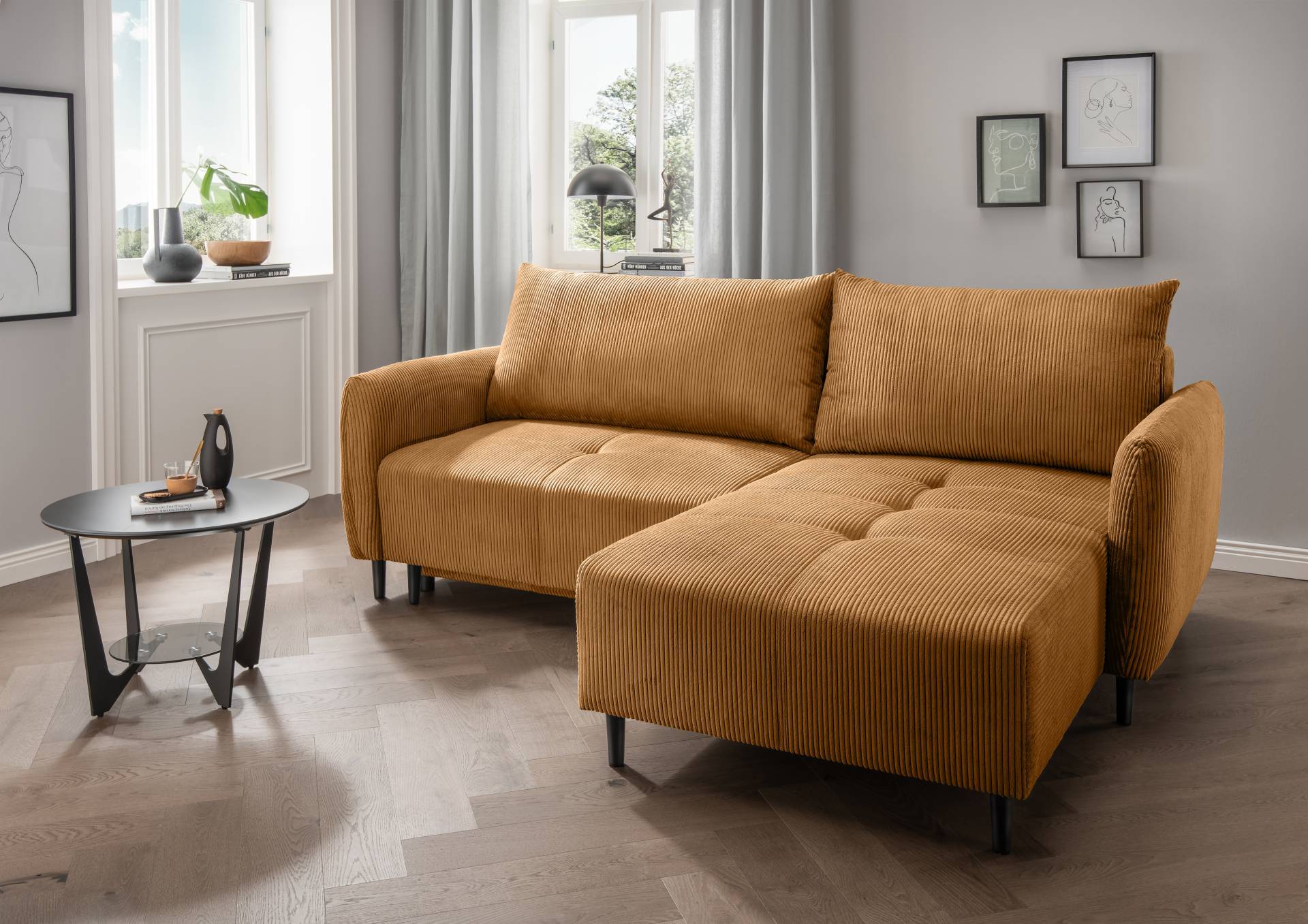 INOSIGN Ecksofa »Mara, L-Form, aktueller Cord Bezug und tolle Farben, schmale Armlehnen«, whlw. mit Bettfunktion,Recamiere links/rechts montierbar, Breite 238cm von INOSIGN