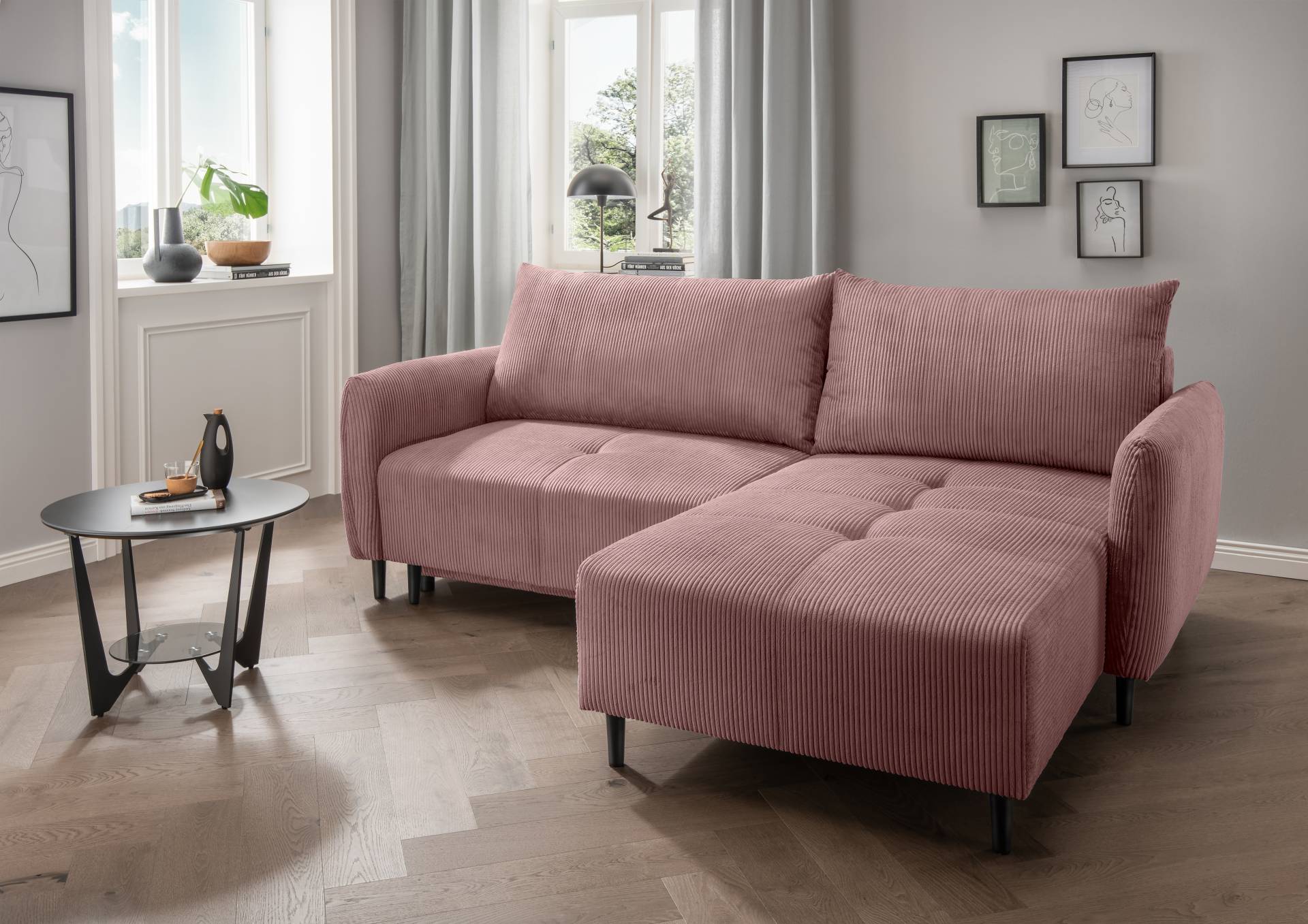 INOSIGN Ecksofa »Mara, L-Form, aktueller Cord Bezug und tolle Farben, schmale Armlehnen«, whlw. mit Bettfunktion,Recamiere links/rechts montierbar, Breite 238cm von INOSIGN