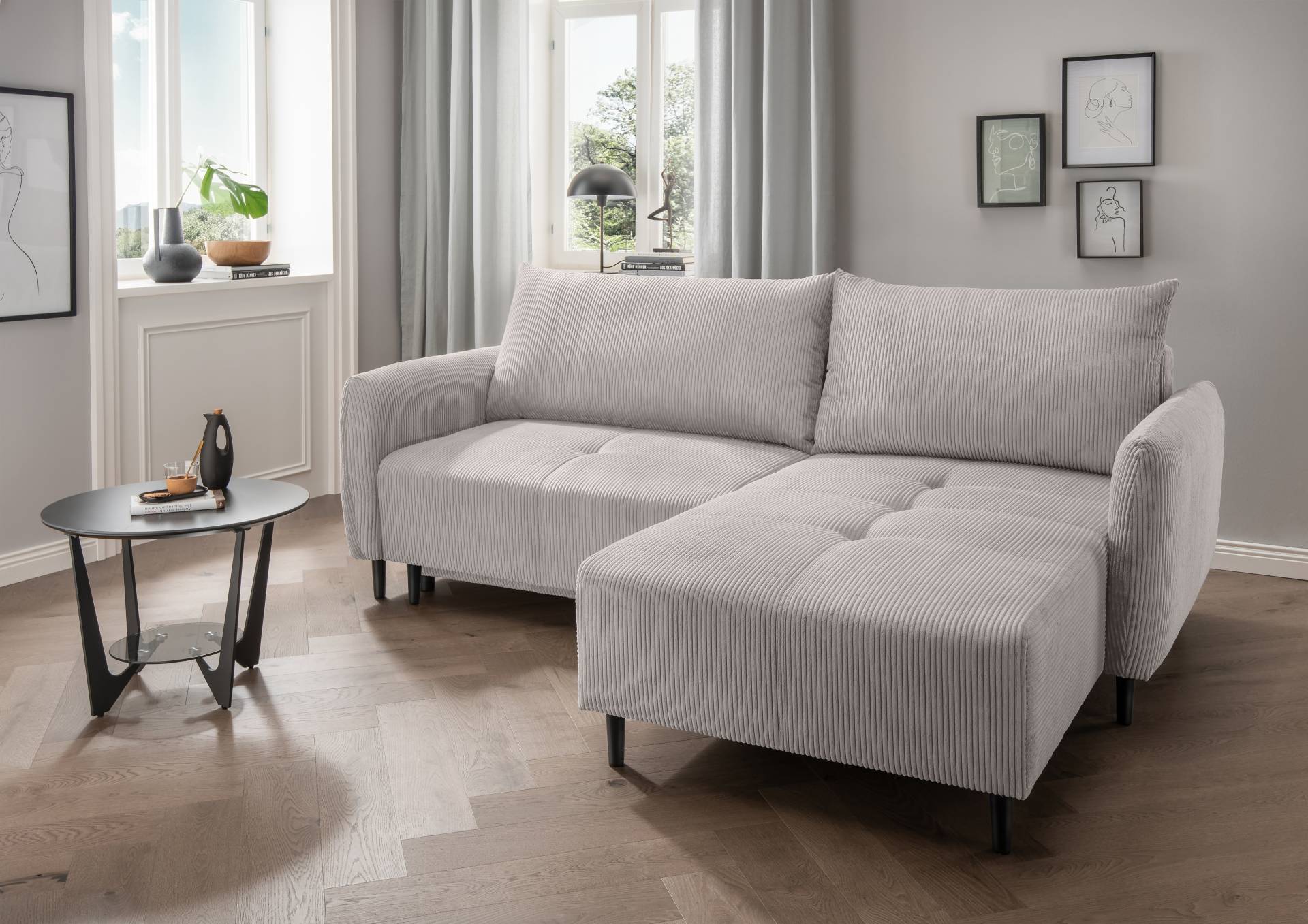INOSIGN Ecksofa »Mara, L-Form, aktueller Cord Bezug und tolle Farben, schmale Armlehnen«, whlw. mit Bettfunktion,Recamiere links/rechts montierbar, Breite 238cm von INOSIGN