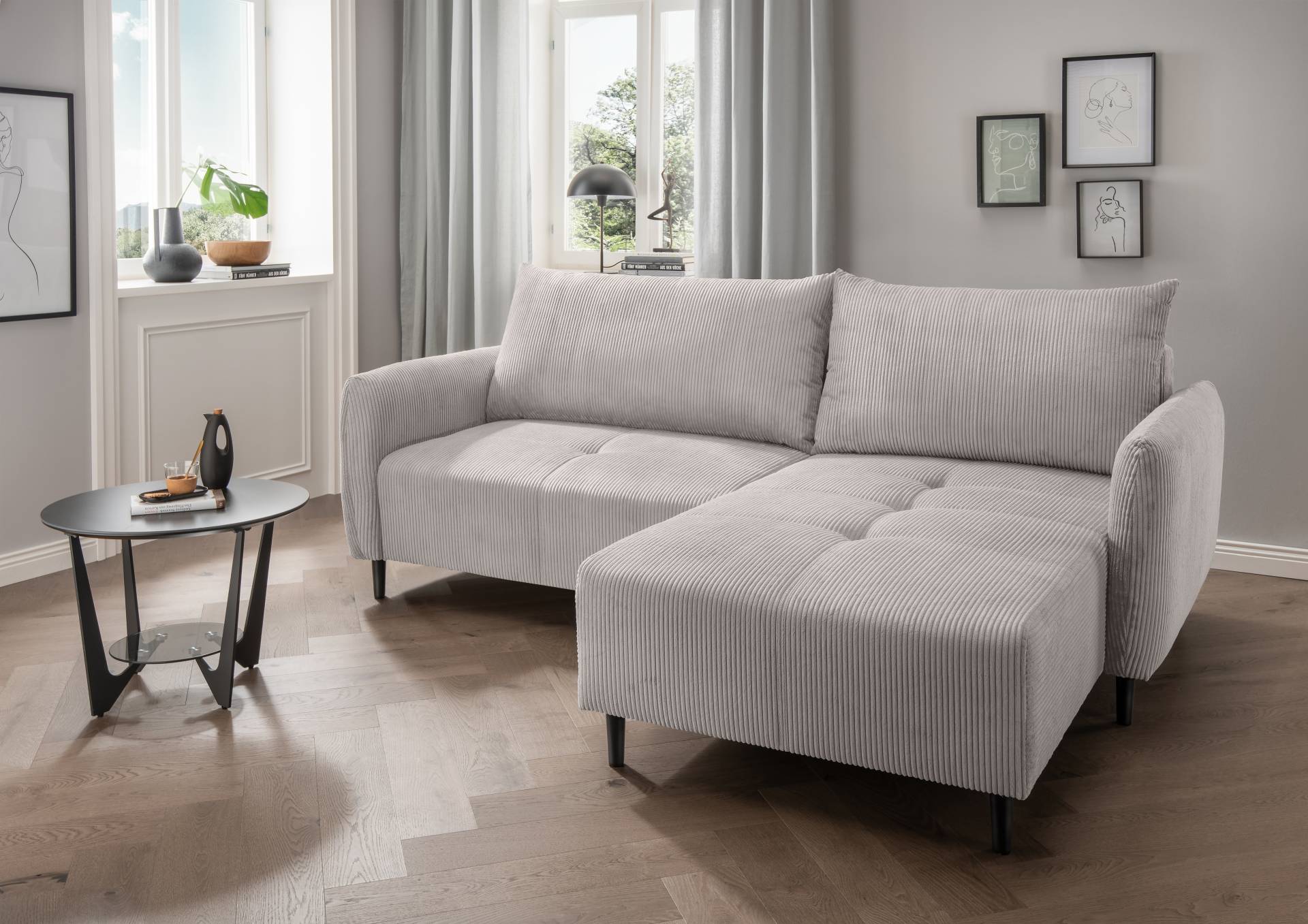INOSIGN Ecksofa »Mara, L-Form, aktueller Cord Bezug und tolle Farben, schmale Armlehnen«, whlw. mit Bettfunktion,Recamiere links/rechts montierbar, Breite 238cm von INOSIGN