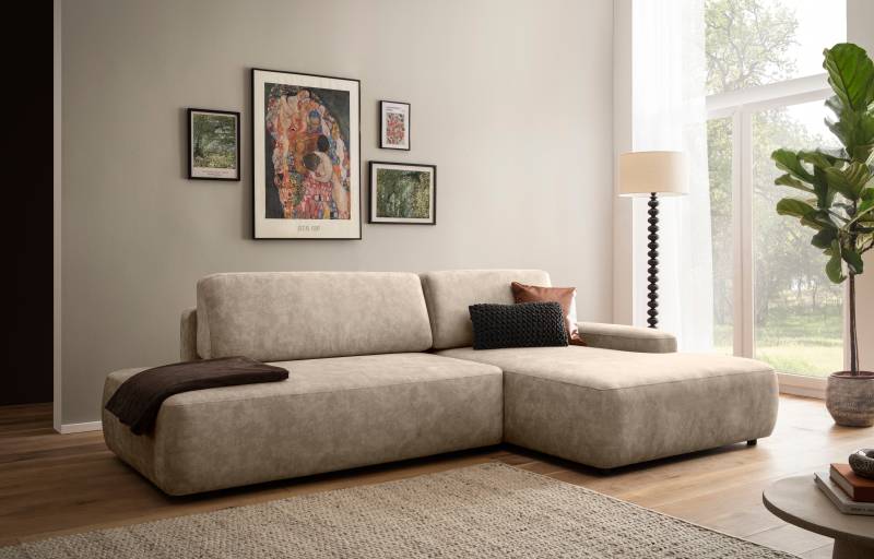 INOSIGN Ecksofa »TORGE, Schlafsofa Cord, Samtvelours u. Strukur fein, Couch in L-Form«, Schlaffunktion und Bettkasten, Liegefläche: 210x125 cm, neues Design von INOSIGN