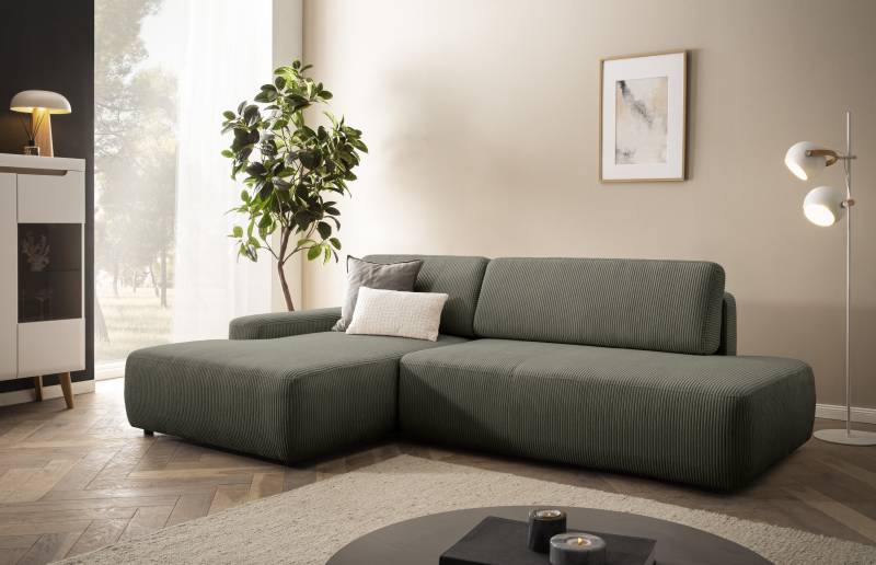 INOSIGN Ecksofa »TORGE, Schlafsofa Cord, Samtvelours u. Strukur fein, Couch in L-Form«, Schlaffunktion und Bettkasten, Liegefläche: 210x125 cm, neues Design von INOSIGN