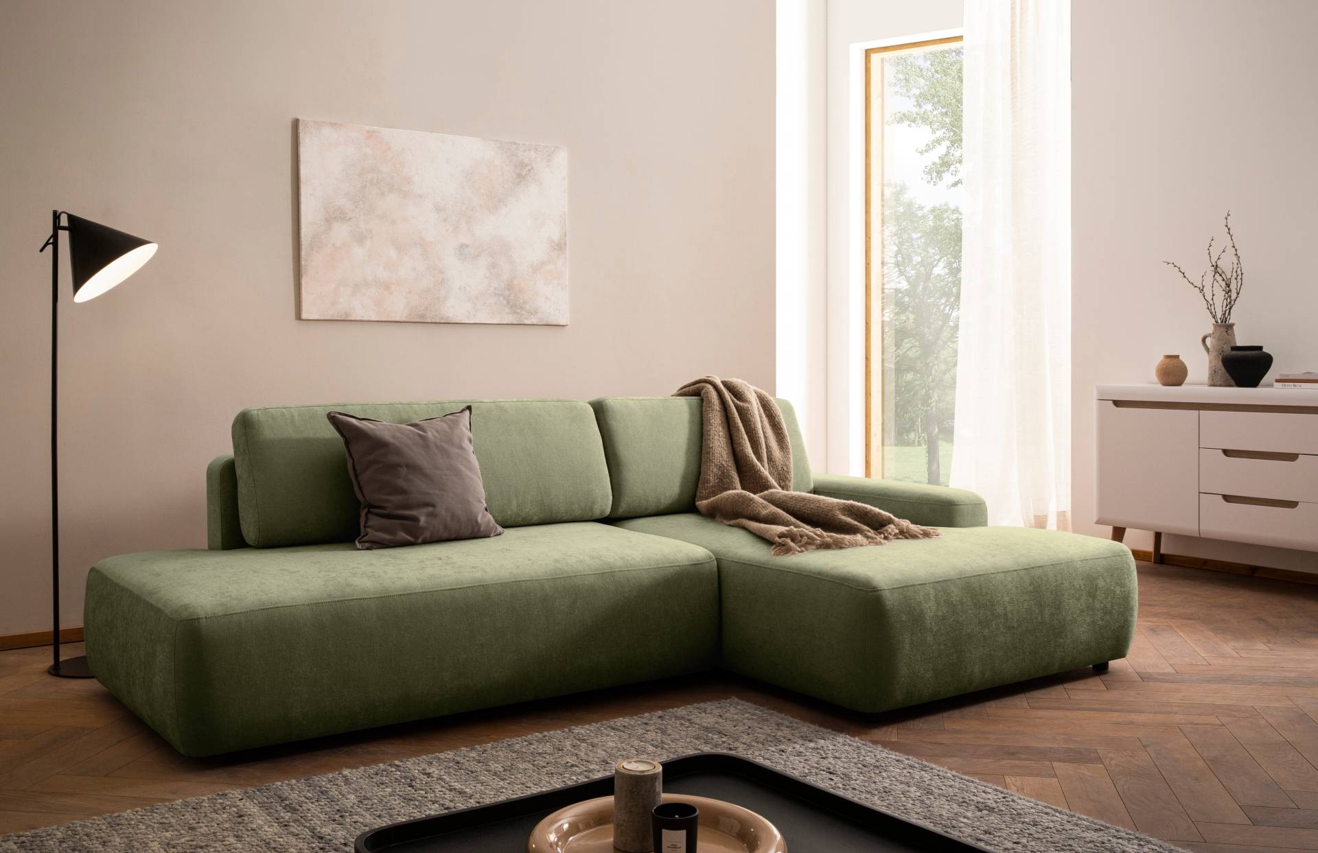 INOSIGN Ecksofa »TORGE, Schlafsofa Cord, Samtvelours u. Strukur fein, Couch in L-Form«, Schlaffunktion und Bettkasten, Liegefläche: 210x125 cm, neues Design von INOSIGN