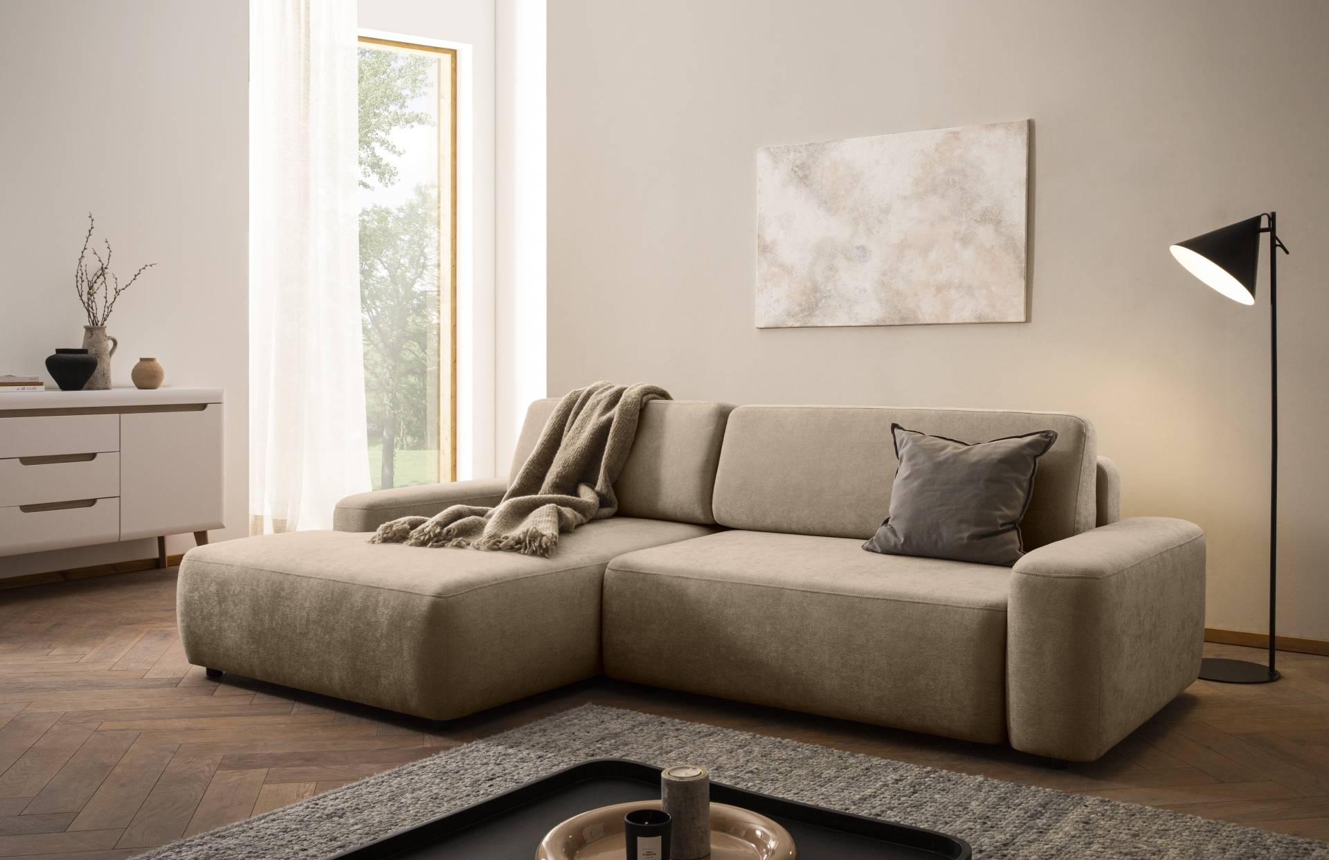 INOSIGN Ecksofa »TORGE (264cm), Schlafsofa in Cord, Samtvelours o Struktur fein, L-Form«, Schlaffunktion, Bettkasten, Liegefläche: 125/210 cm von INOSIGN