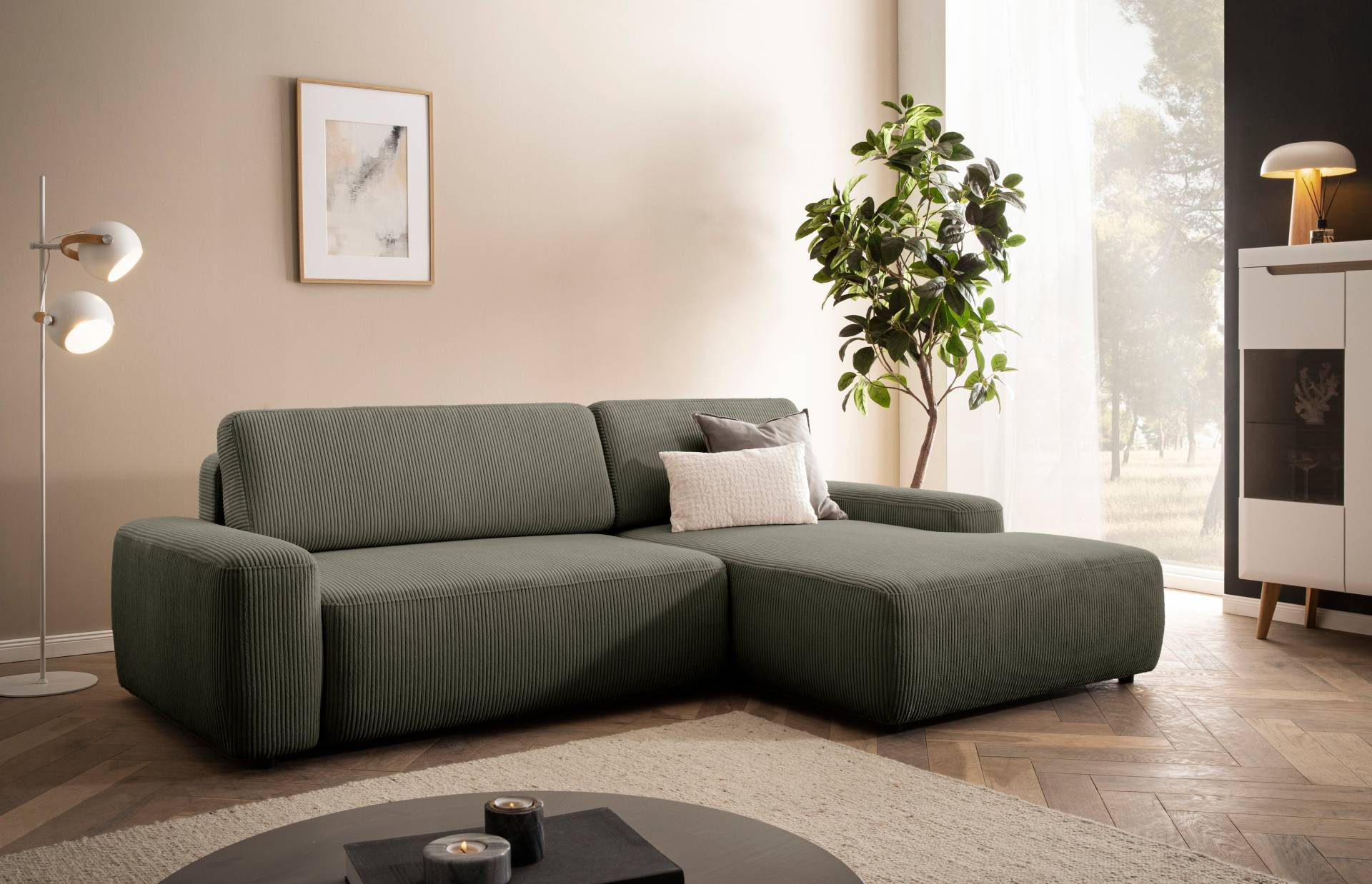 INOSIGN Ecksofa »TORGE (264cm), Schlafsofa in Cord, Samtvelours o Struktur fein, L-Form«, Schlaffunktion, Bettkasten, Liegefläche: 125/210 cm von INOSIGN