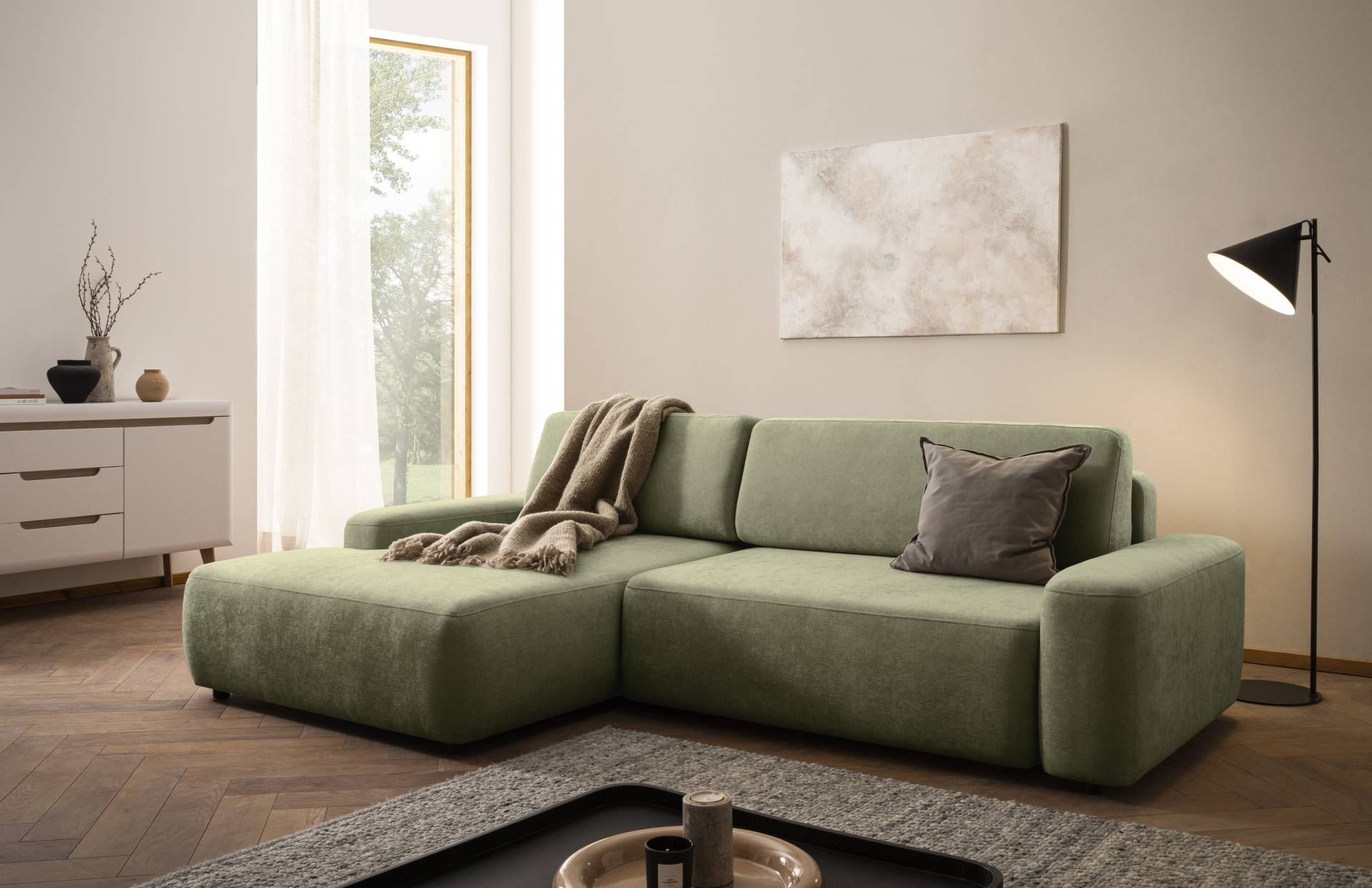 INOSIGN Ecksofa »TORGE (264cm), Schlafsofa in Cord, Samtvelours o Struktur fein, L-Form«, Schlaffunktion, Bettkasten, Liegefläche: 125/210 cm von INOSIGN