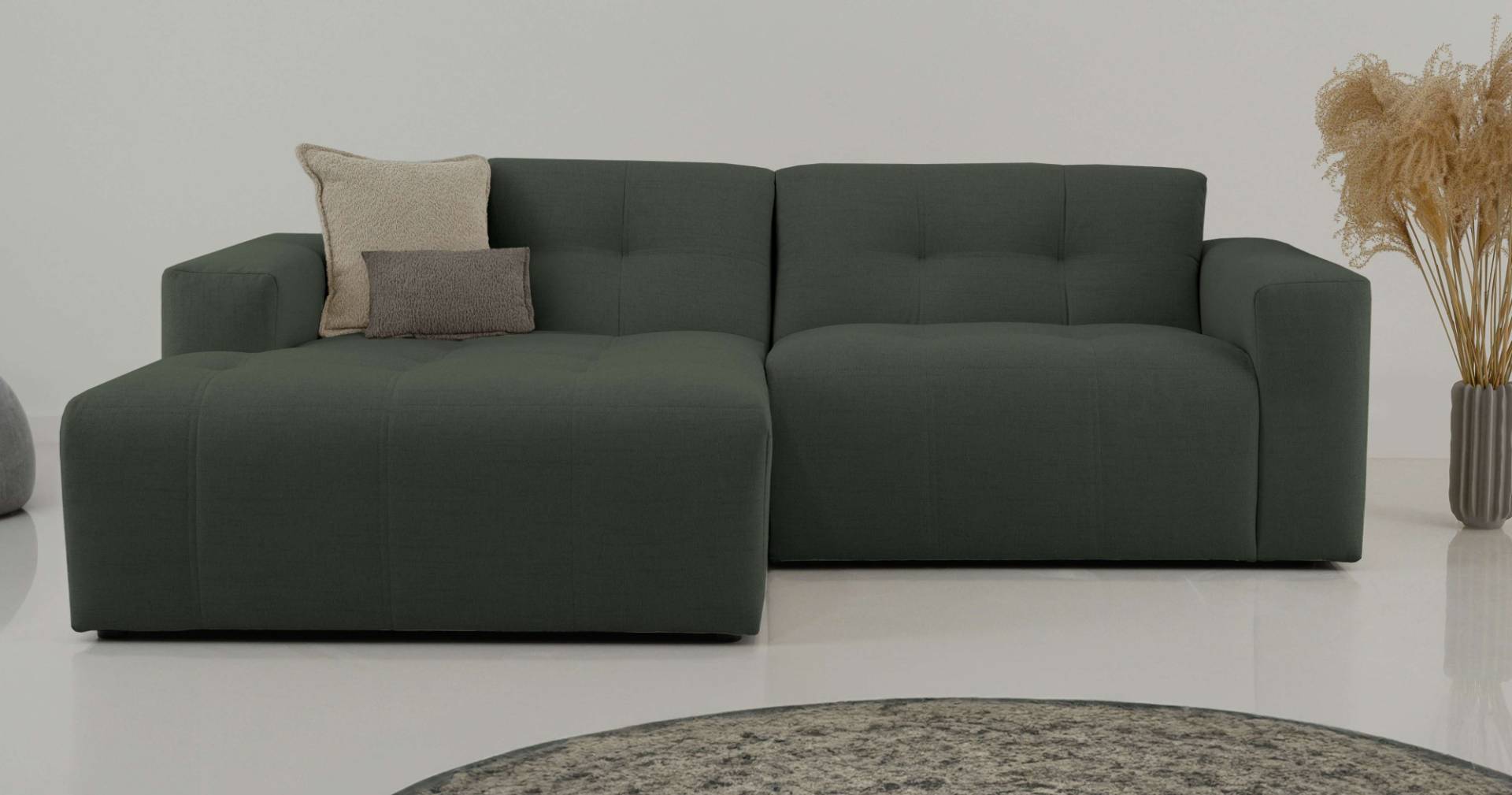 INOSIGN Ecksofa »Tapley«, Breite 221 cm, L-Form, Struktur fein, mit Knopfsteppung, bodentief von INOSIGN