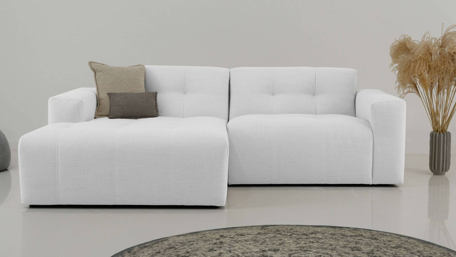 INOSIGN Ecksofa »Tapley«, Breite 221 cm, L-Form, Struktur fein, mit Knopfsteppung, bodentief von INOSIGN