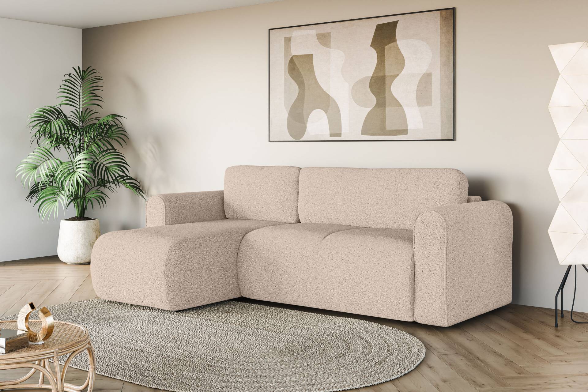 INOSIGN Ecksofa »Zacharia wahlweise Schlafsofa mit Bettkasten, B/T/H 250/166/86 cm«, L-Form mit Wellenunterfederung, Recamiere beidseitig montierbar von INOSIGN