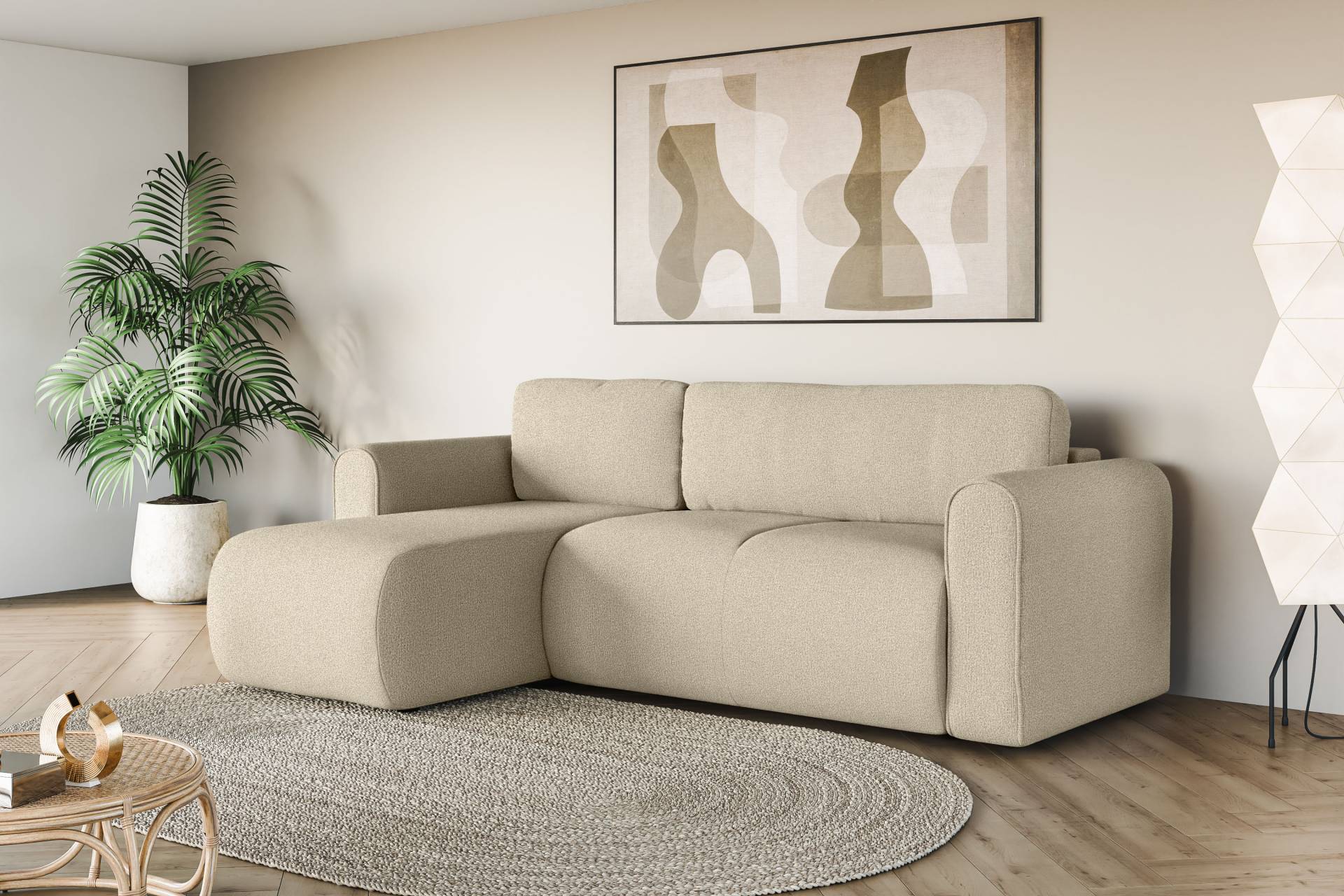 INOSIGN Ecksofa »Zacharia wahlweise Schlafsofa mit Bettkasten, B/T/H 250/166/86 cm«, L-Form mit Wellenunterfederung, Recamiere beidseitig montierbar von INOSIGN