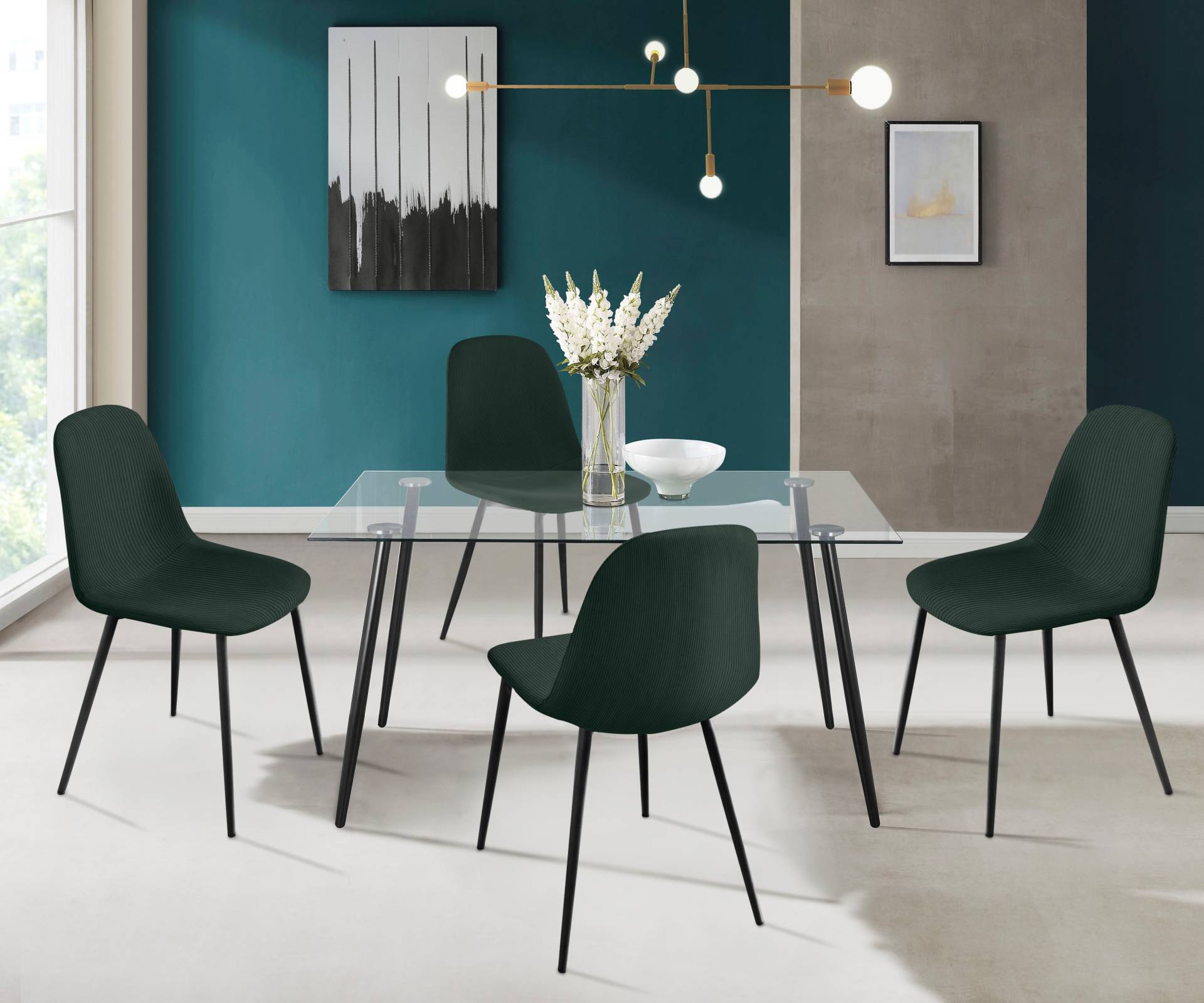 INOSIGN Essgruppe »Danny-Miller«, (Set, 5 tlg., Set 140 cm), Glastisch 140x80 cm mit 4 Stühlen (Cord), Gestell aus Metall von INOSIGN