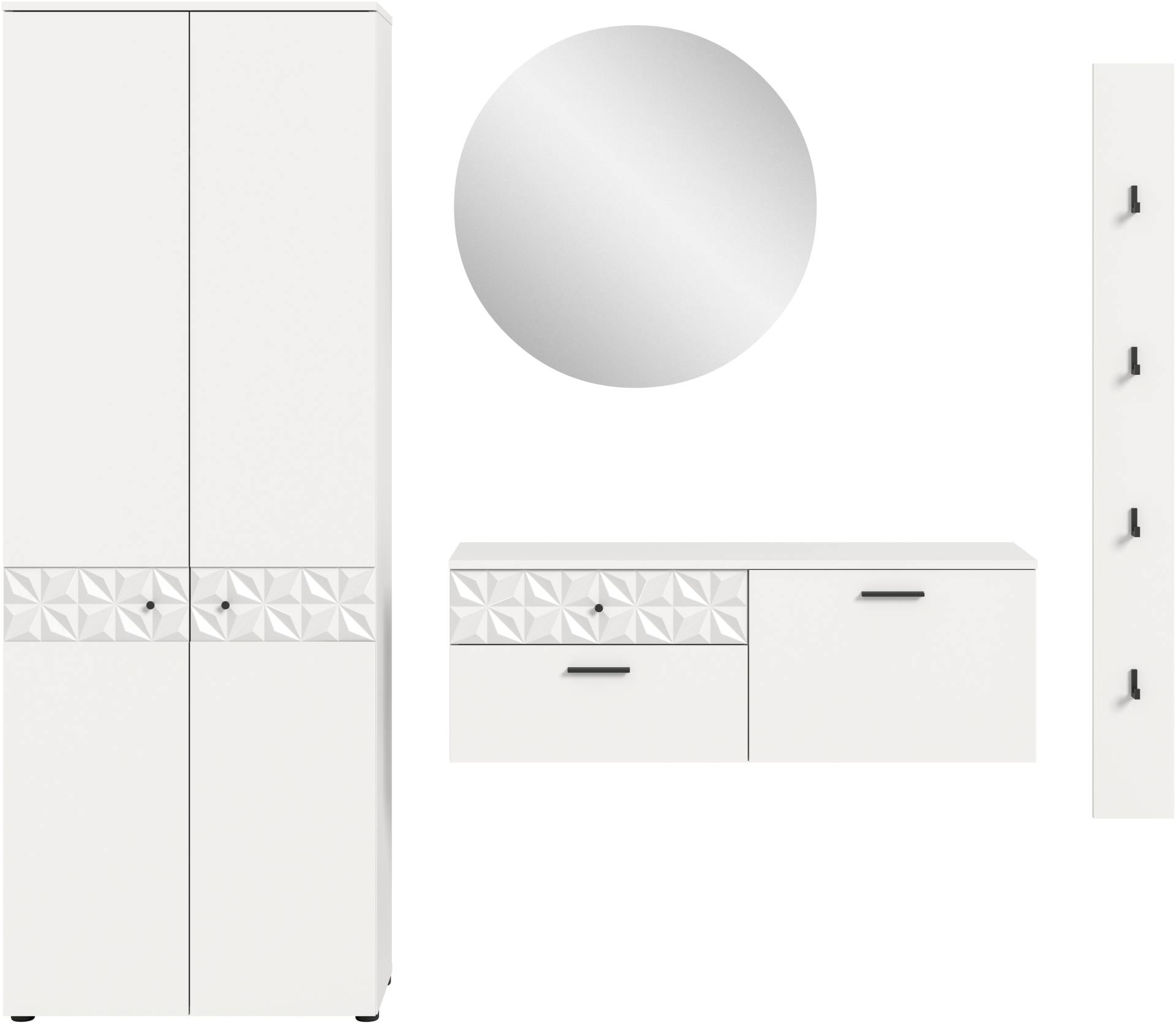 INOSIGN Garderoben-Set »VICENZA, 4-tlg., mit foraler Ornamentabsetzung in der Front«, (4 St.), best. aus.: Garderobenschrank, Schuhschrank, Spiegelschrank & Paneel von INOSIGN