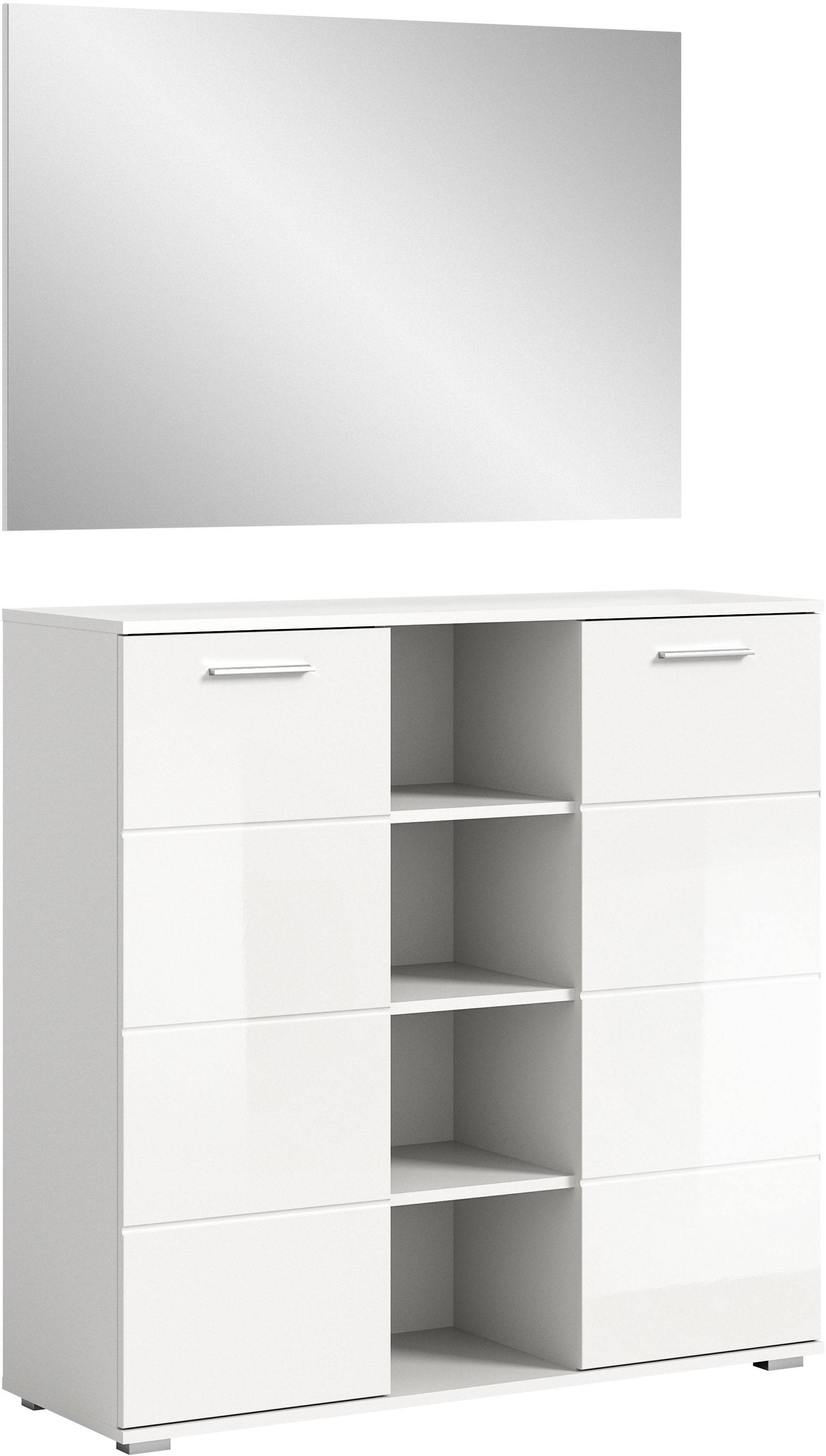 INOSIGN Garderoben-Set »Valge, Breite 110 cm, 2-tlg. Set, bestehend aus: Highboard und Spiegel«, (2 St.), Garderobenkombination, Dielen Set, Flur Set, Kombination von INOSIGN