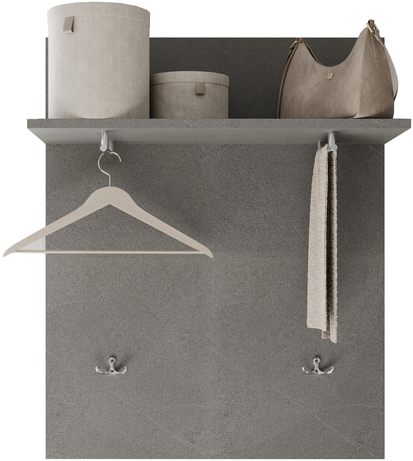 INOSIGN Garderobenpaneel »Pratiko, Breite 63 cm, Höhe 78 cm, Wandpaneel, Wandgarderobe,«, Flurgarderobe mit Ablage, 2 Kleiderstangen, 2 Kleiderhaken von INOSIGN