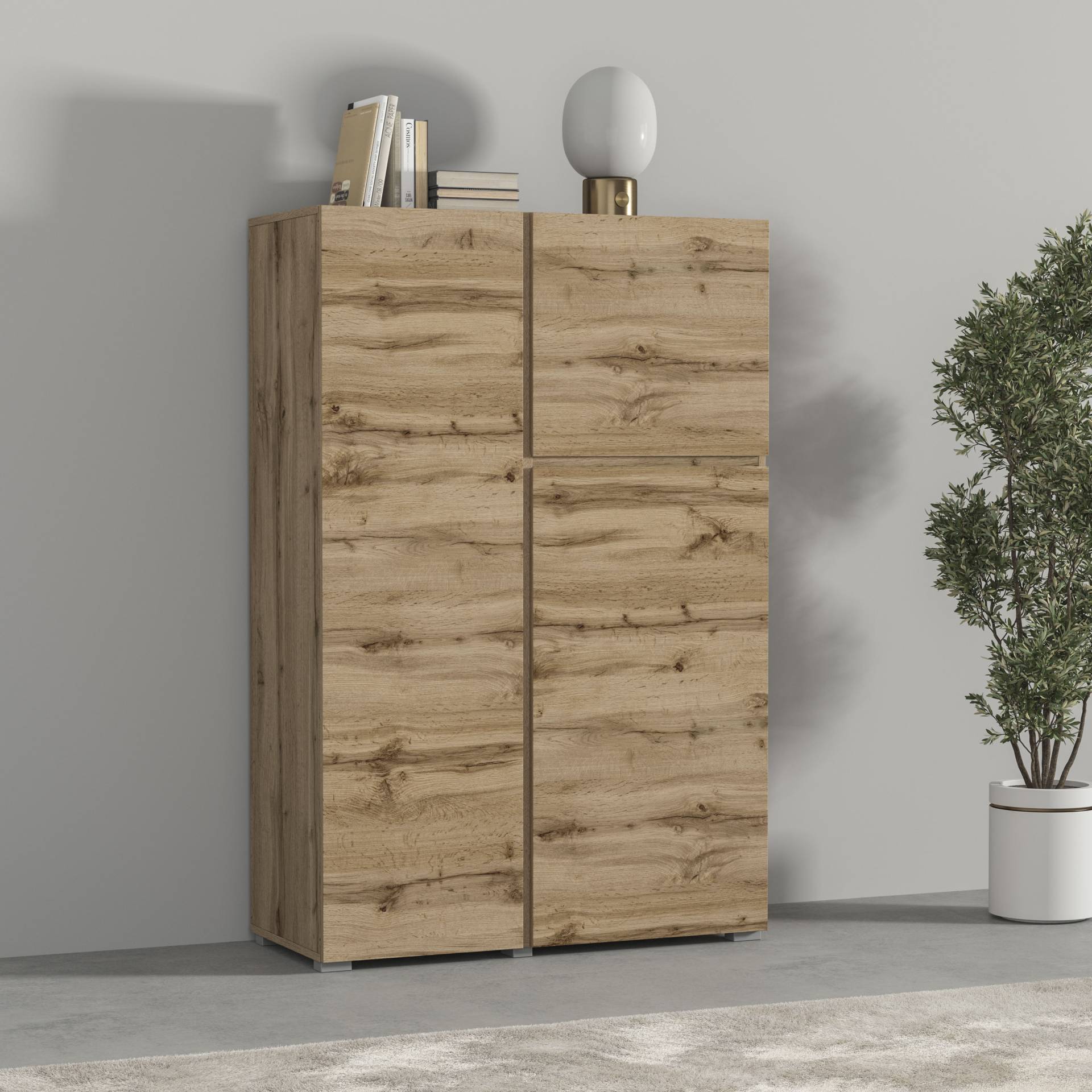 INOSIGN Highboard »Asymetric, Breite 92 cm, moderne grifflose Hochkommode mit 3 Türen«, Hochschrank mit viel Stauraum, Einlegeböden verstellbar, Türkommode von INOSIGN