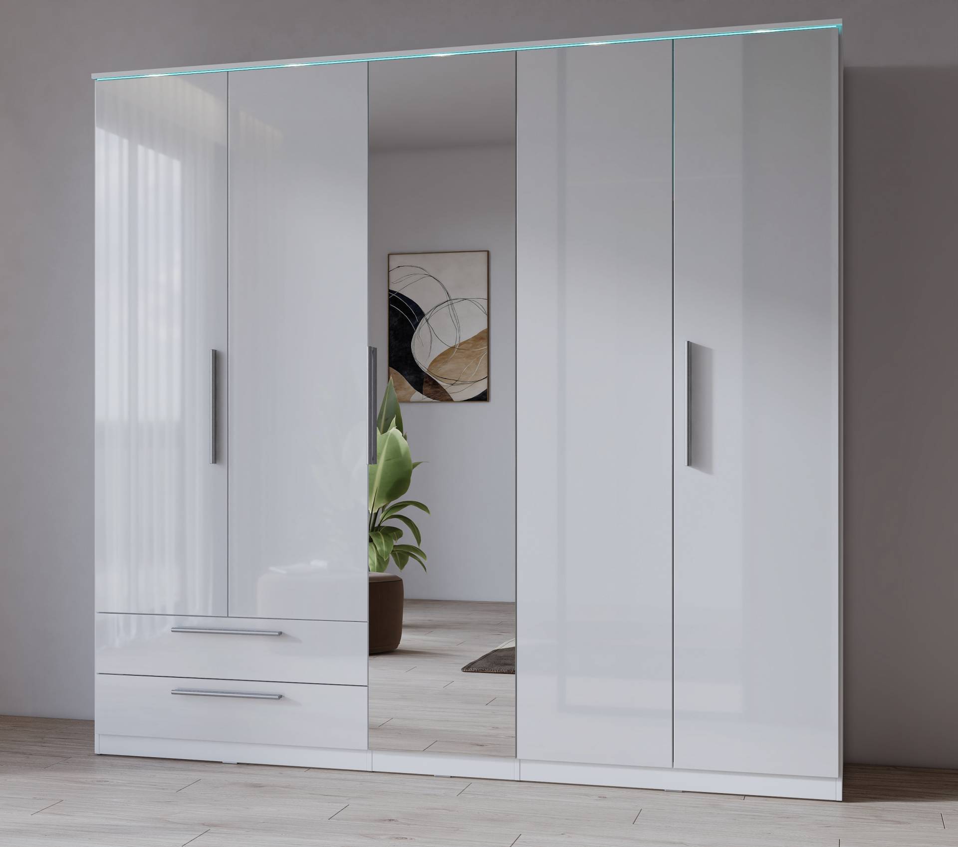 INOSIGN Kleiderschrank »India, FSC-zertifizierter Holzwerkstoff, Made in Europe«, (in Schieferoptik oder weiss mit Hochglanzfront), mit Beleuchtung und Fernbedienung, 181 oder 225x215x60cm von INOSIGN