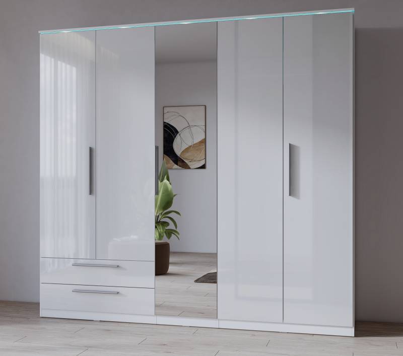 INOSIGN Kleiderschrank »India, FSC-zertifizierter Holzwerkstoff, Made in Europe«, (in Schieferoptik oder weiss mit Hochglanzfront), mit Beleuchtung und Fernbedienung, 181 oder 225x215x60cm von INOSIGN