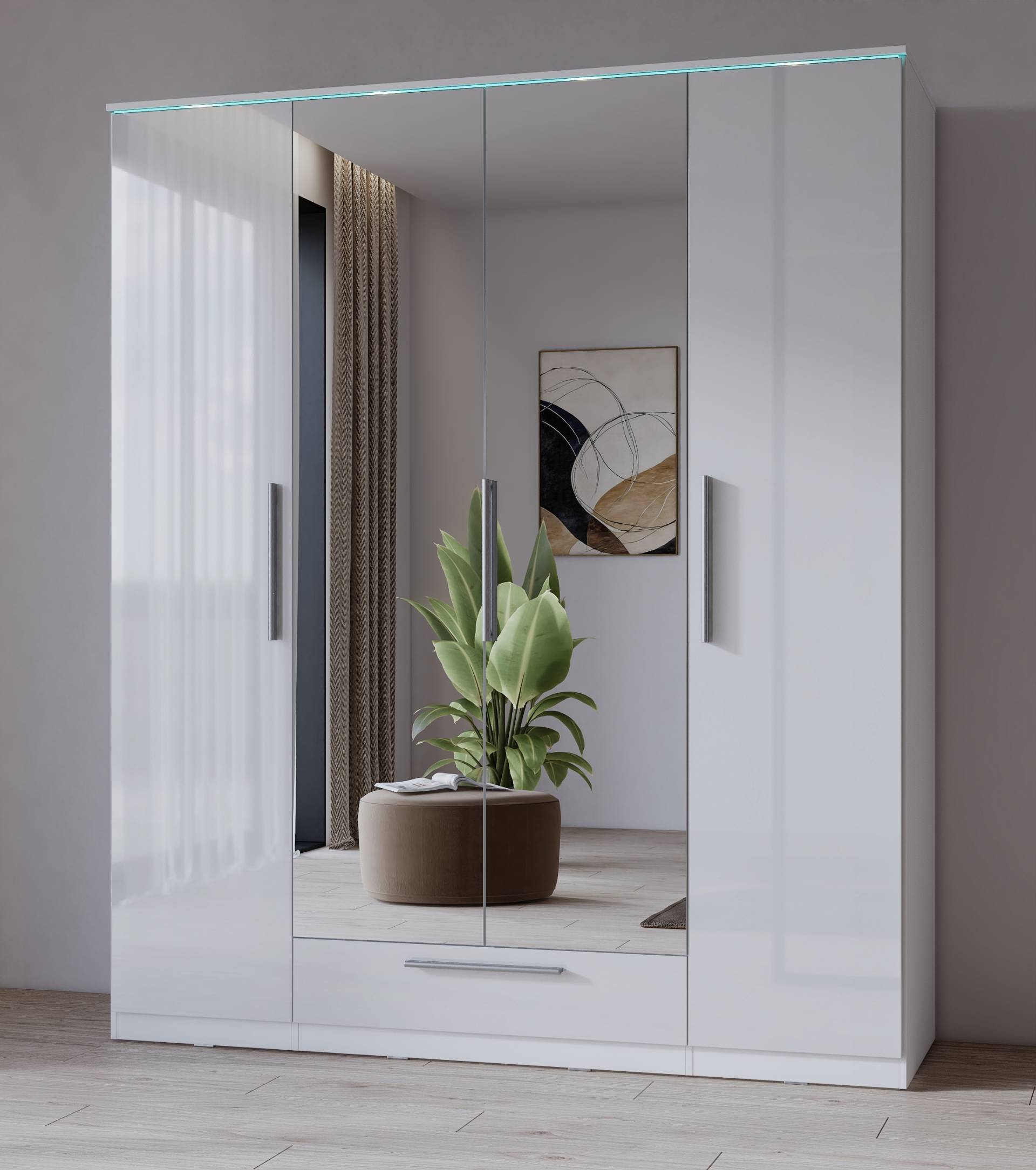 INOSIGN Kleiderschrank »India, FSC-zertifizierter Holzwerkstoff, Made in Europe«, (in Schieferoptik oder weiss mit Hochglanzfront), mit Beleuchtung und Fernbedienung, 181 oder 225x215x60cm von INOSIGN
