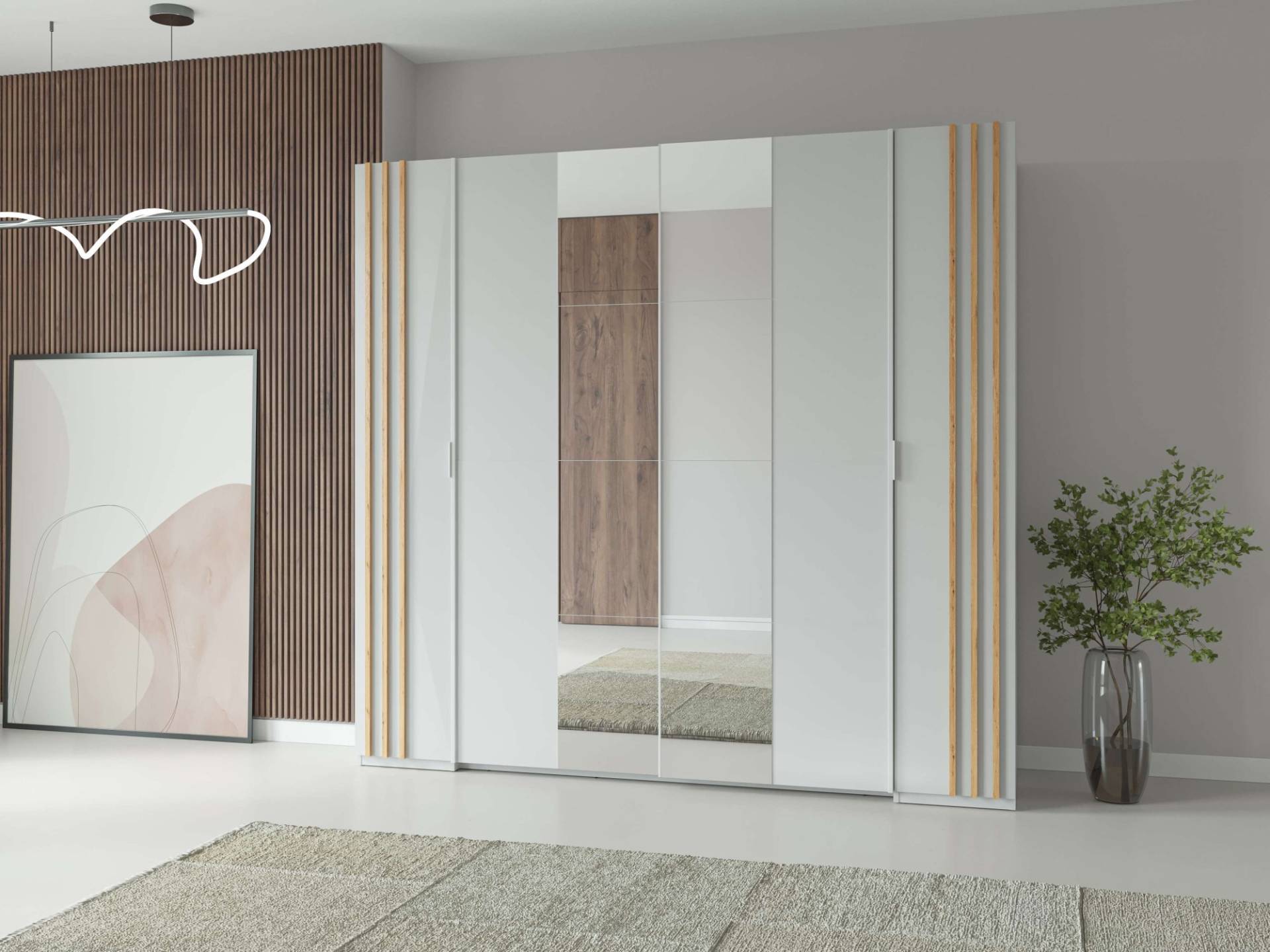 INOSIGN Kleiderschrank »Kleiderschrank Calera mit Spiegel, 10 Einlegeböden und Kleiderstange«, Garderobe mit 2 Schwebetüren und 2 Drehtüren, BxHxT 219,6x207,5x62 cm von INOSIGN
