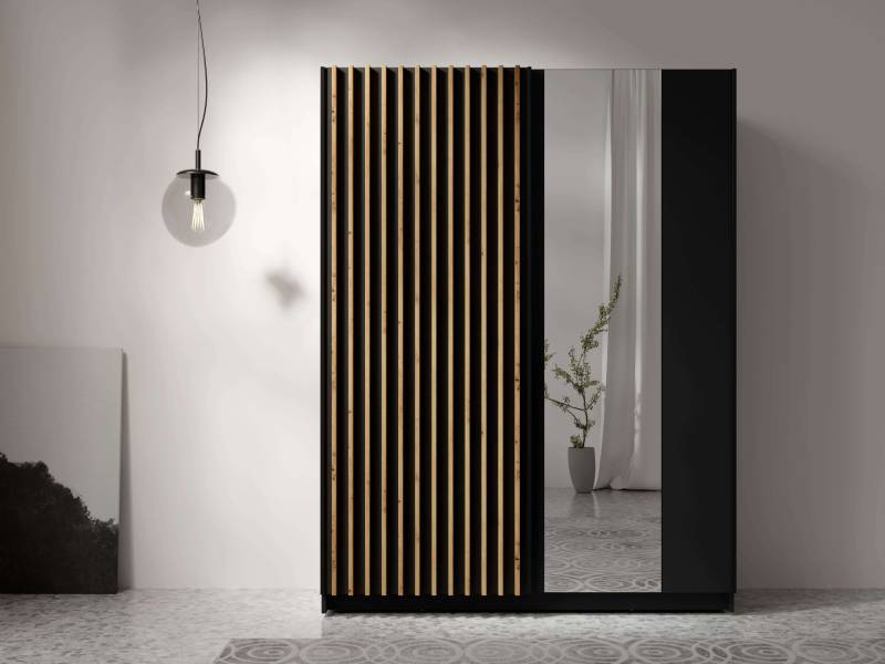 INOSIGN Kleiderschrank »Kleiderschrank Camden mit Spiegel, 4 Einlegeböden und Kleiderstange«, Garderobe mit 2 Schwebetüren und Lamellen, BxHxT 150,5x198,5x61,6 cm von INOSIGN