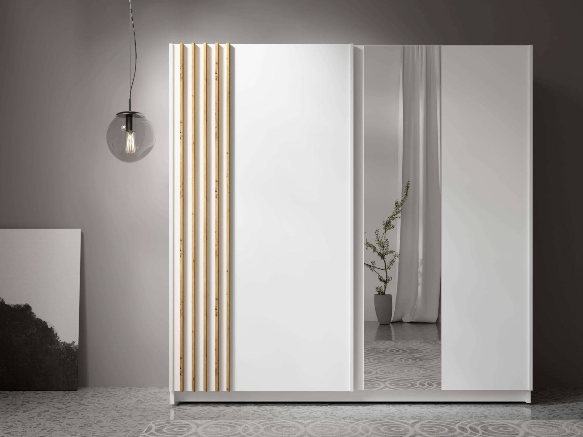 INOSIGN Kleiderschrank »Kleiderschrank Charisy mit 4 Einlegeböden und Kleiderstange«, Garderobe mit 2 Schwebetüren und Lamellen, B/H/T 200/198,5/62 cm von INOSIGN