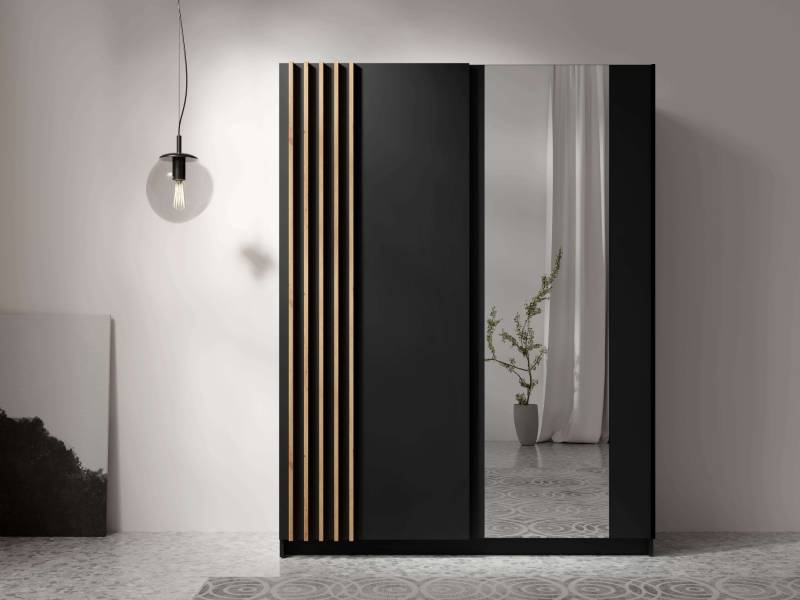 INOSIGN Kleiderschrank »Kleiderschrank Charisy mit Spiegel, 4 Einlegeböden und Kleiderstange«, Garderobe mit 2 Schwebetüren und Lamellen, B/H/T 150/198,5/62 cm von INOSIGN