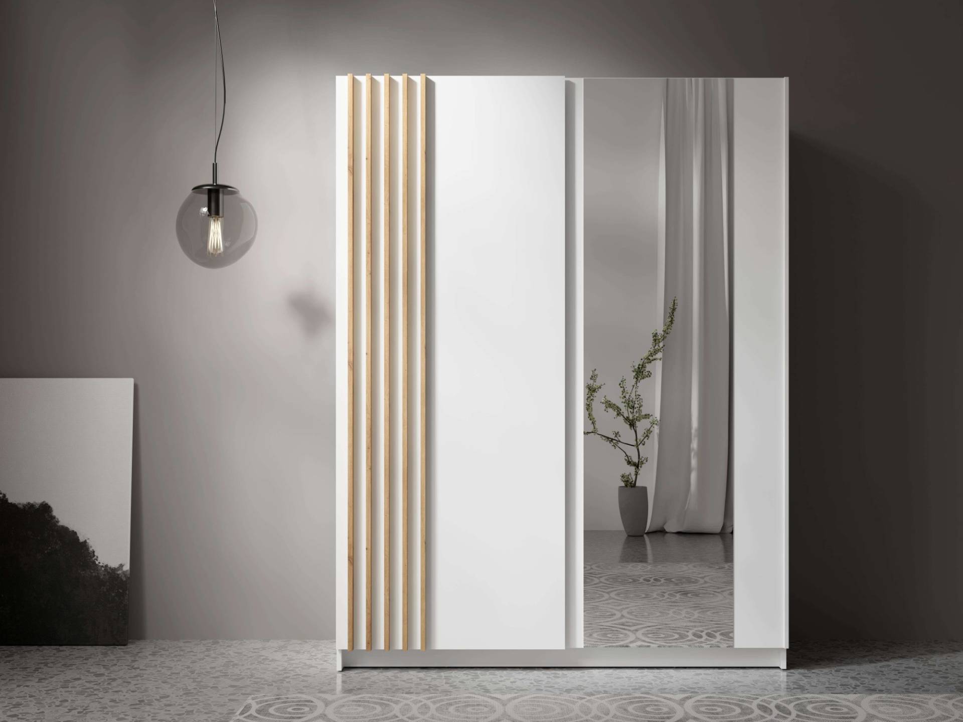 INOSIGN Kleiderschrank »Kleiderschrank Charisy mit Spiegel, 4 Einlegeböden und Kleiderstange«, Garderobe mit 2 Schwebetüren und Lamellen, B/H/T 150/198,5/62 cm von INOSIGN