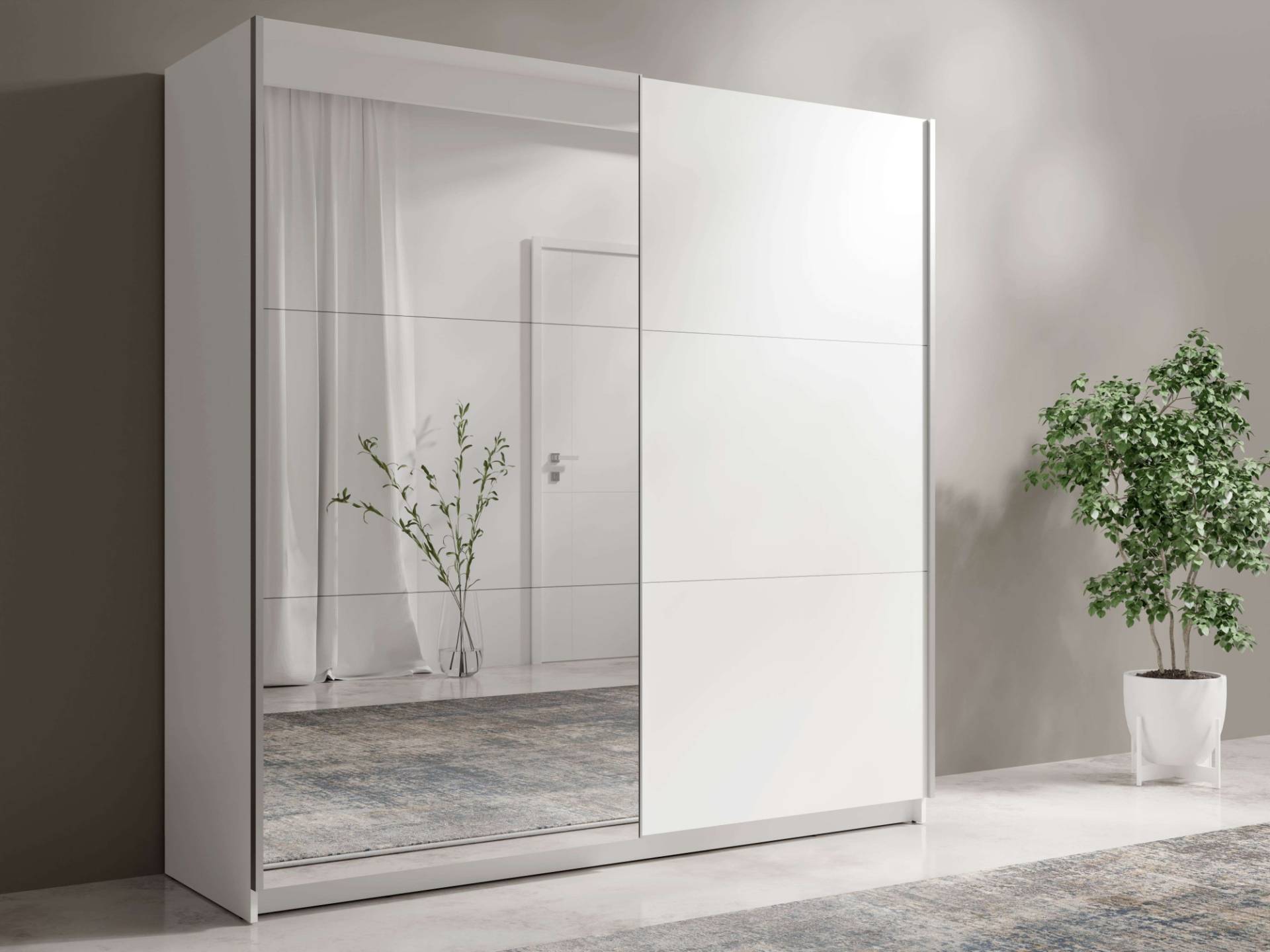 INOSIGN Kleiderschrank »Kleiderschrank Fresno mit 5 Einlegeböden, Spiegel und Kleiderstange«, Garderobe mit 2 Schwebetüren, B/H/T 150/207/62 cm von INOSIGN
